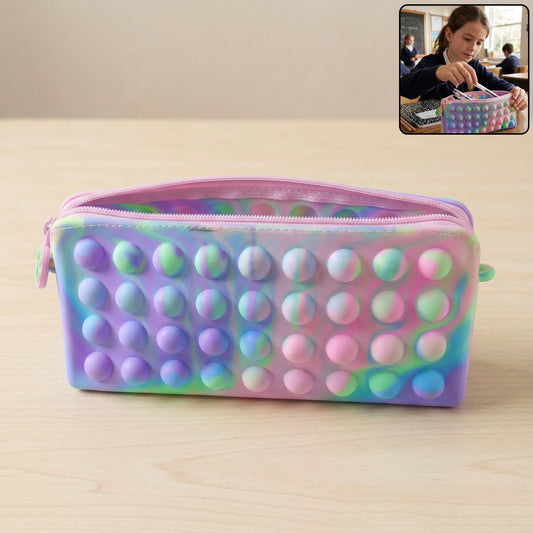 Multicolor Pop It Silicone Pencil Pouch for Kids, 21x10 cm