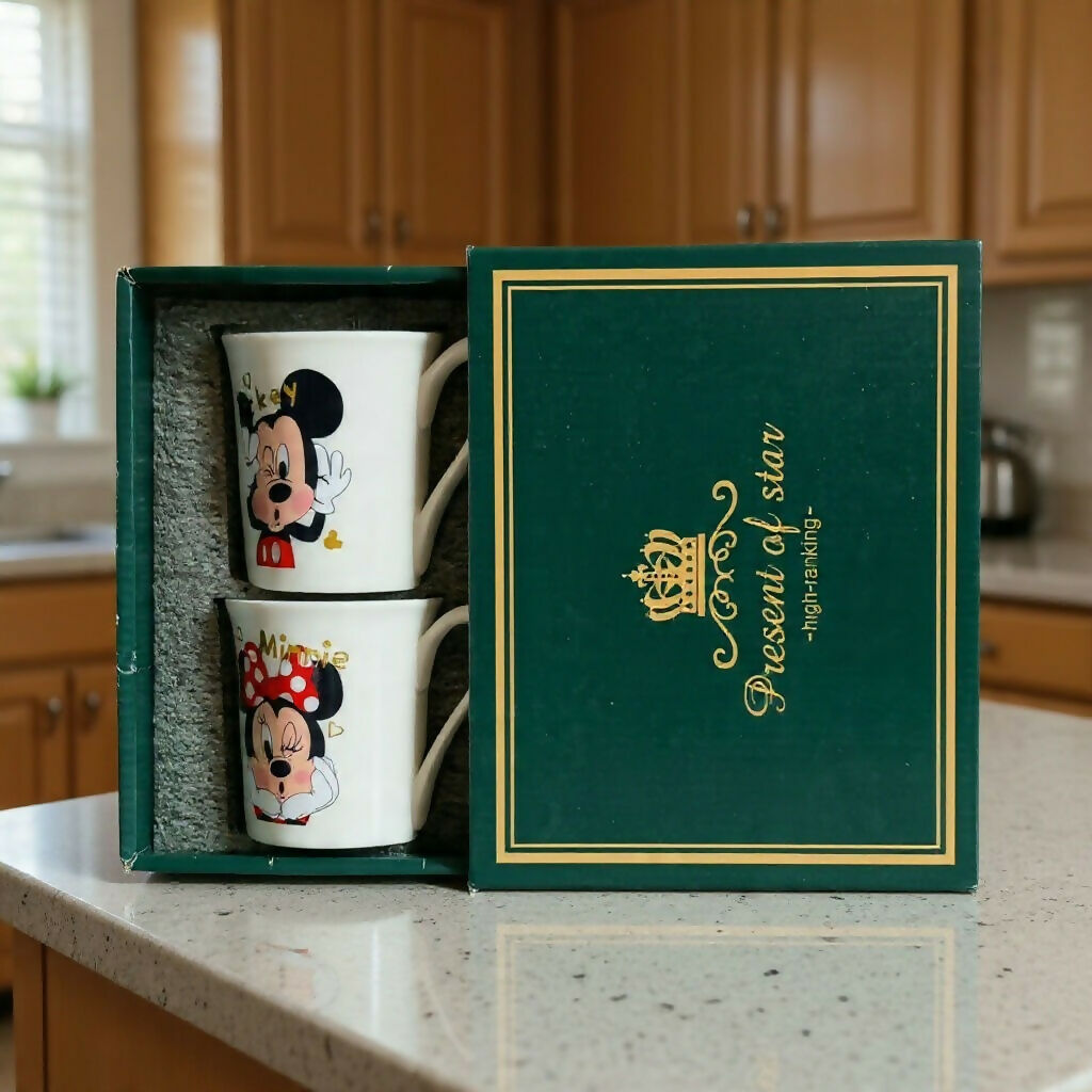 Cartoon Printed Ceramic Mug Set of 2 Gift Set with Premium Box
