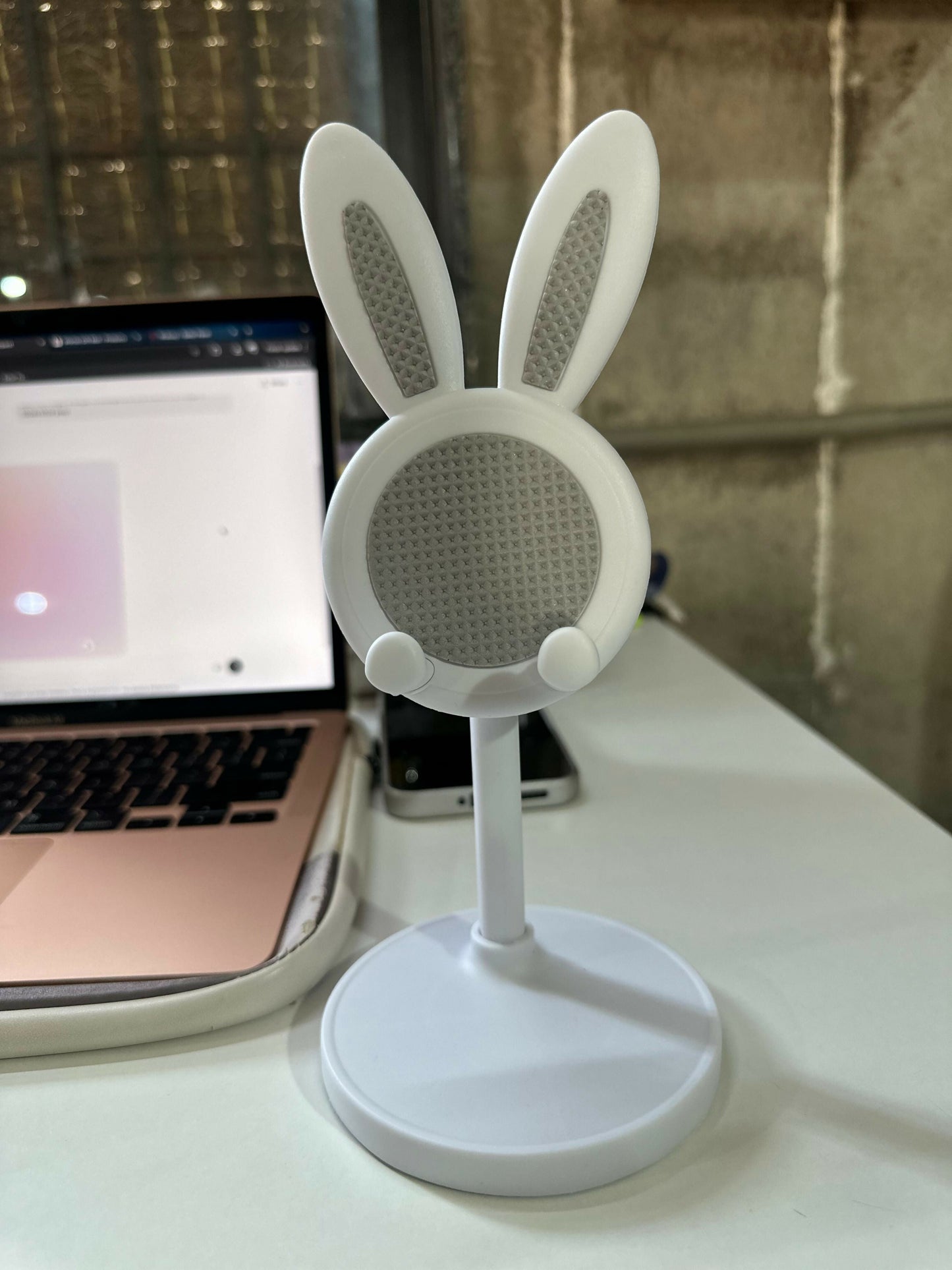 White Adjustable Bunny Ear Mobile Phone Stand Holder for Desk & Table