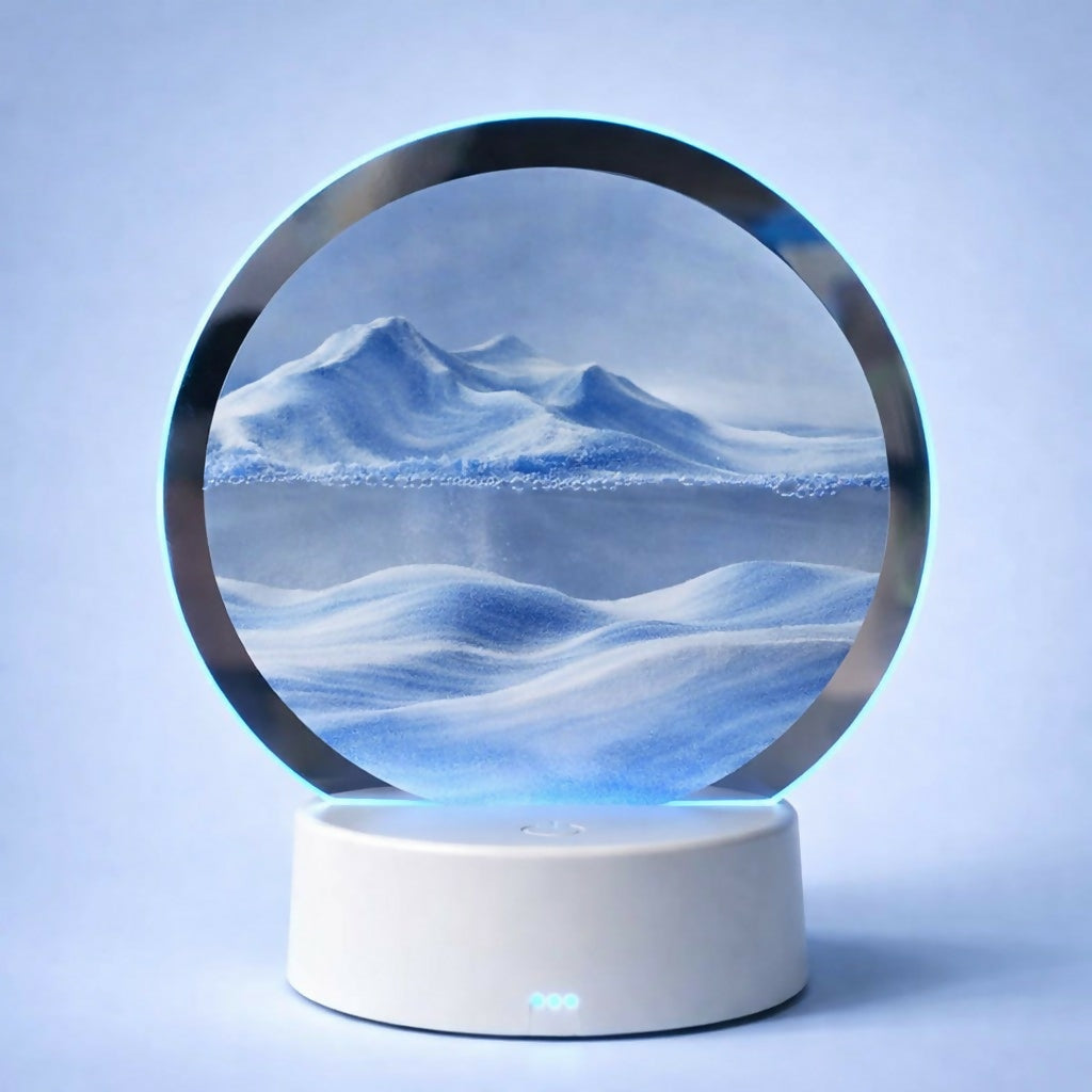 Blue Round Moving Sand Art LED Lamp Decorative Desk Night Light