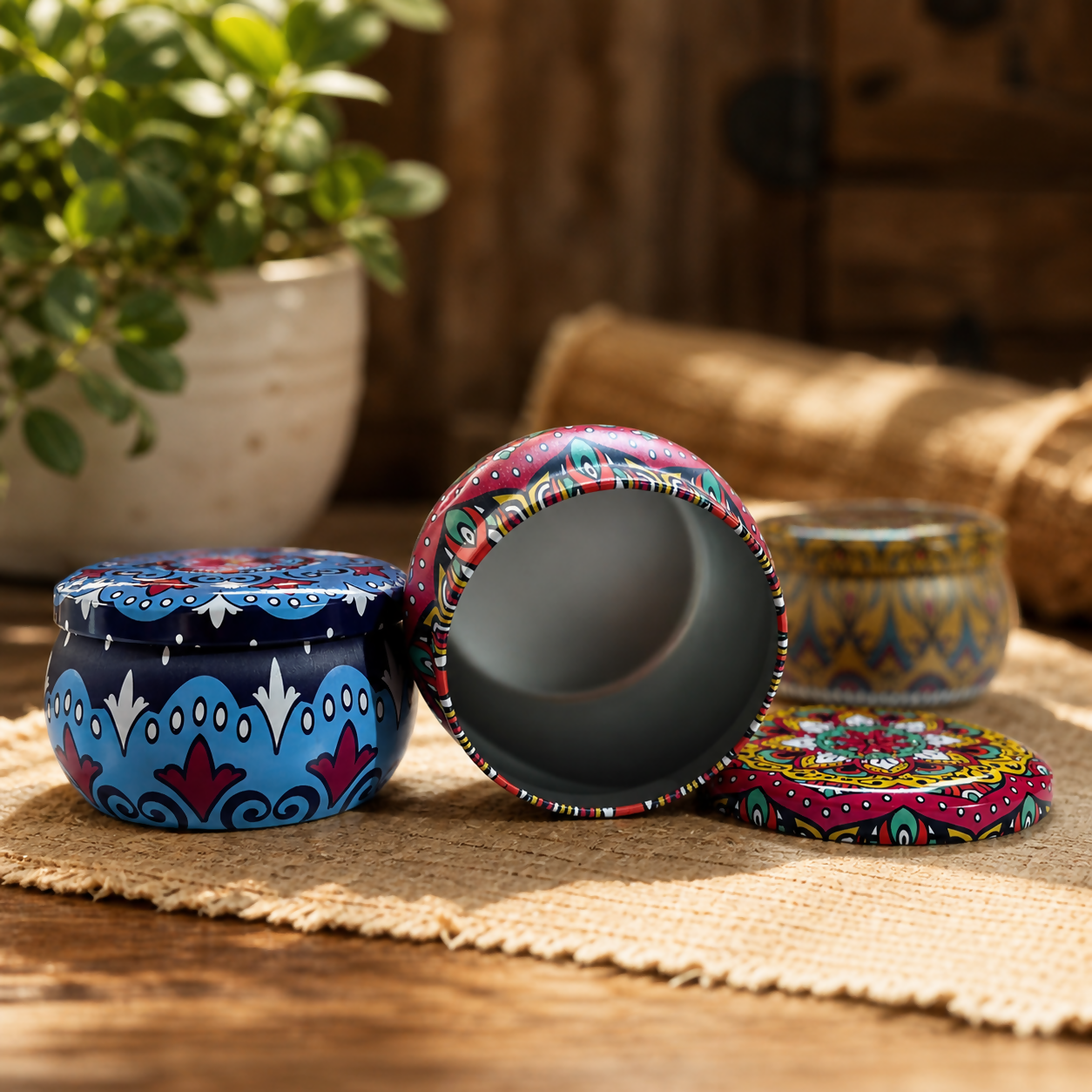 Decorative Printed Metal Storage Tin with Lid Multipurpose Container (1 PC)