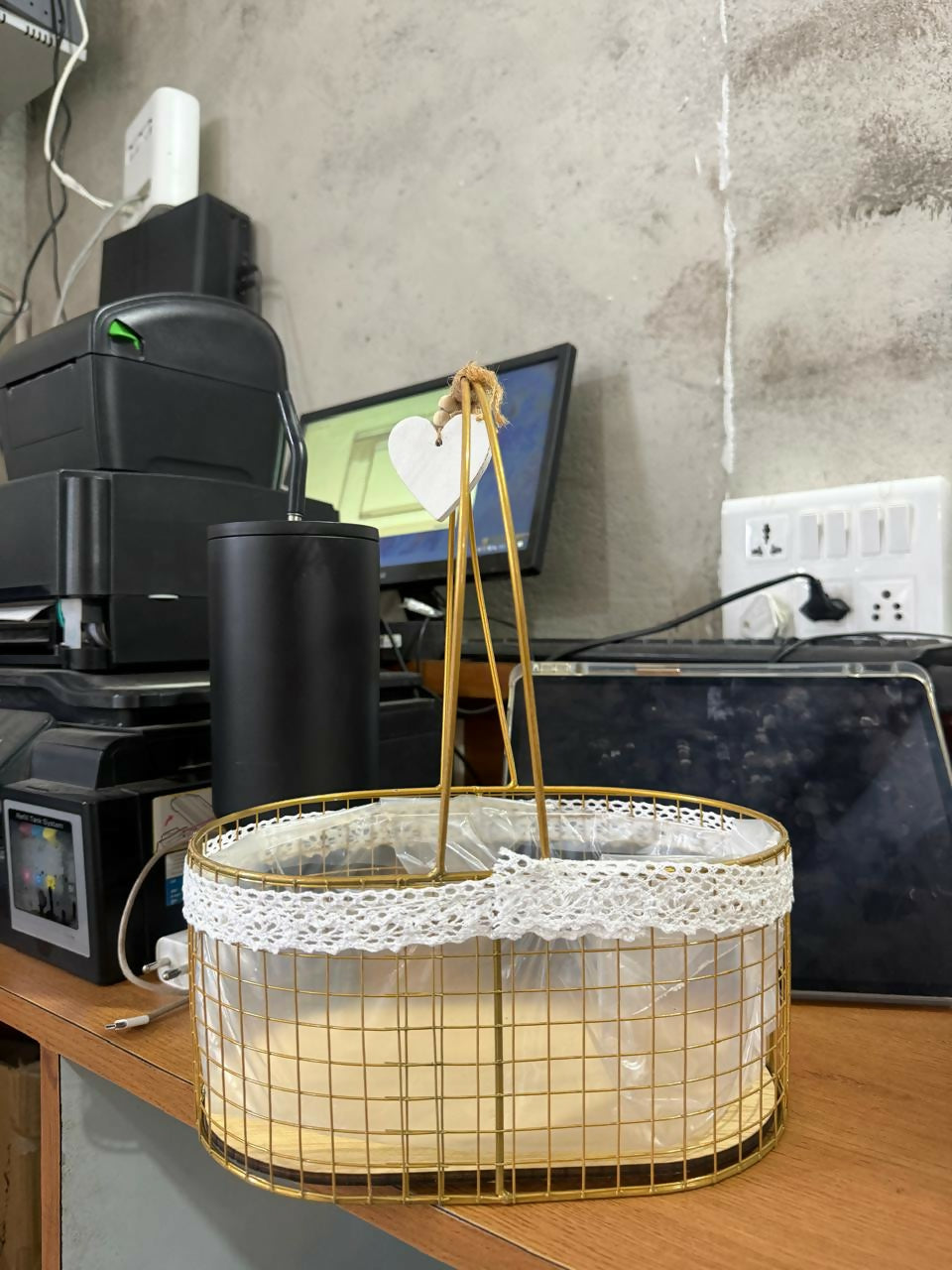 Metal Wire Storage Basket with Handle and Fabric Lining Organizer