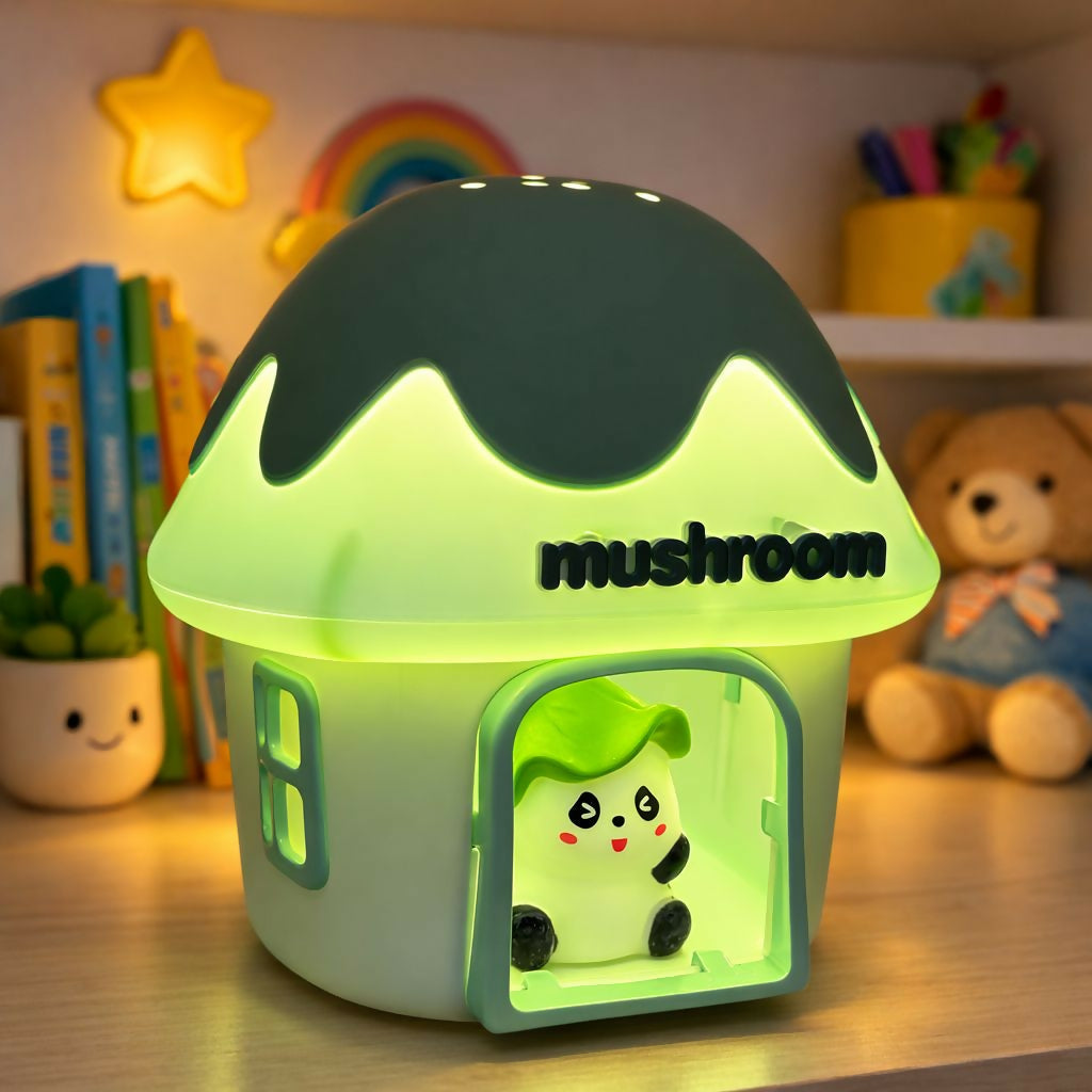 Cute Panda in a Mushroom LED Night Lamp for Kids Bedroom USB Rechargeable