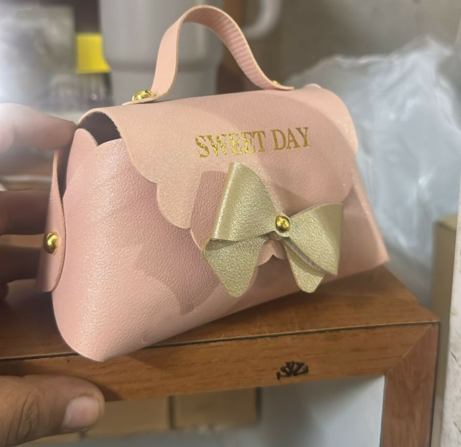 Pink Mini Handbag with Bow Design Small Carry Purse for Kids