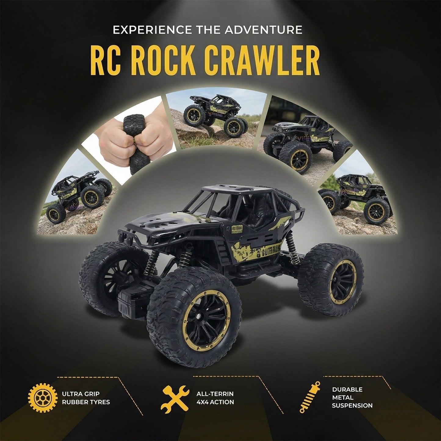 Rock Crawler Monster RC Truck All Terrain Stunt Racing Car Rechargeable Indoor Outdoor Toy Car