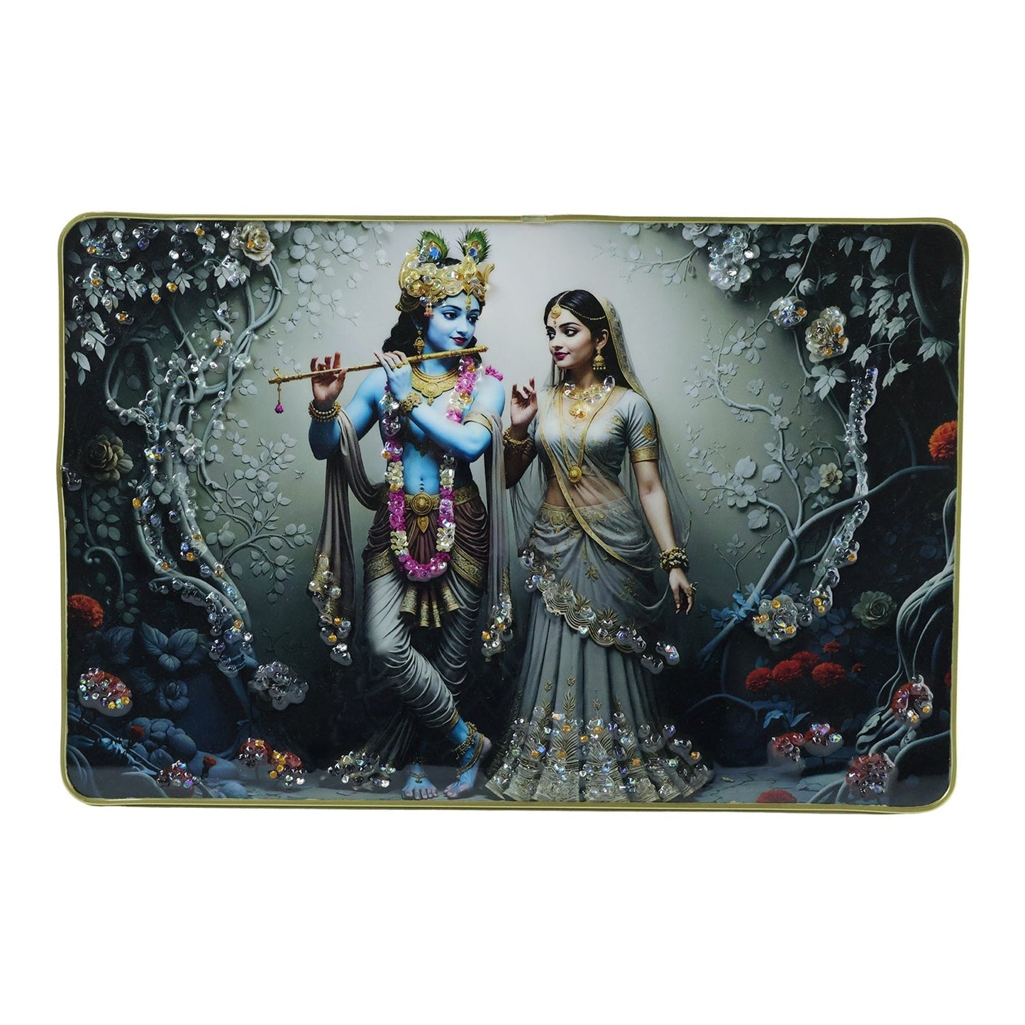 Divine Radha Krishna Flute Art Wall Frame (1 Pc, 45x30 Cm)