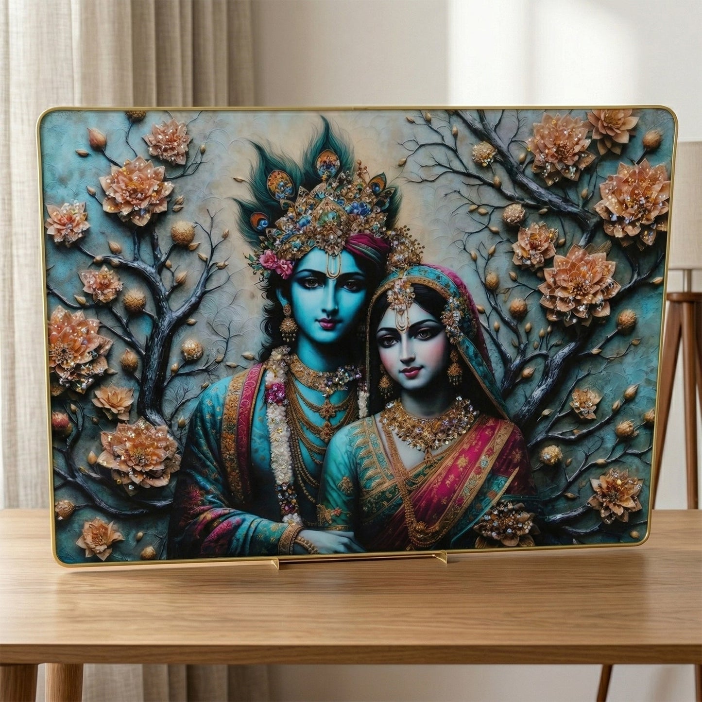 Premium Radha Krishna Decorative Wall Frame (1 Pc, 60x45 Cm)