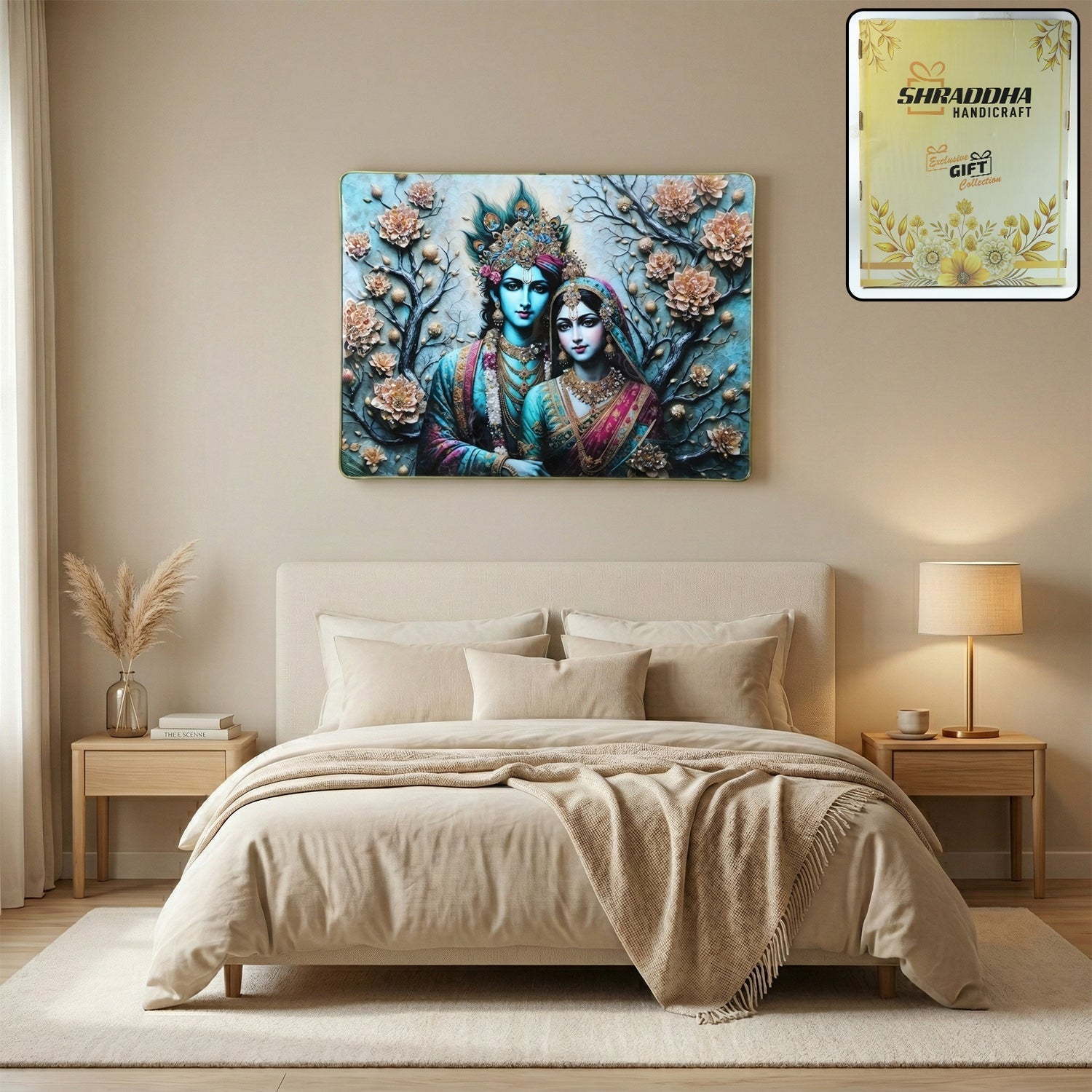 Premium Radha Krishna Decorative Wall Frame (1 Pc, 60x45 Cm)