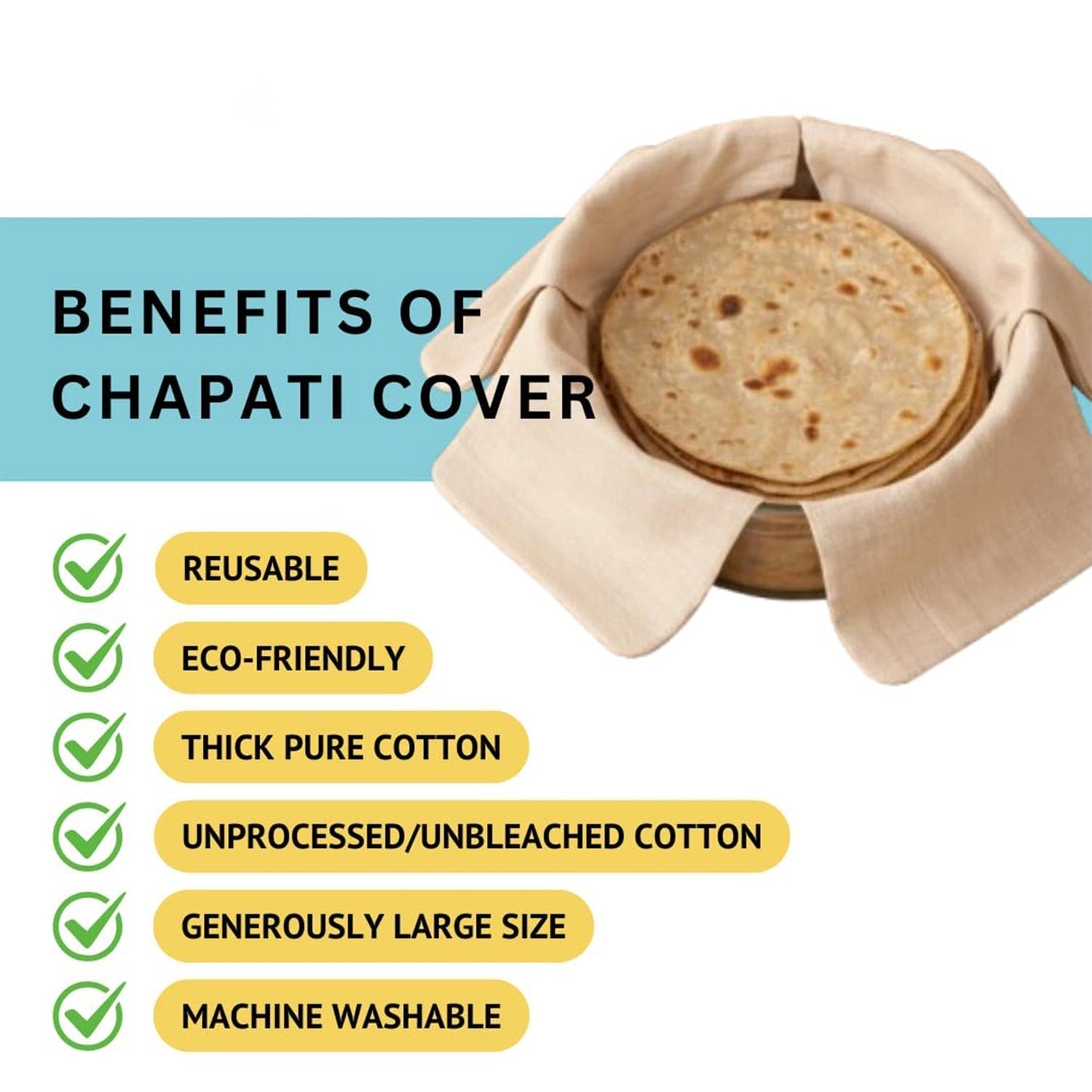 Pure Cotton Roti Mate Cloth, Round roti Cover (51 Ã— 51 Cm, 1 Pc)