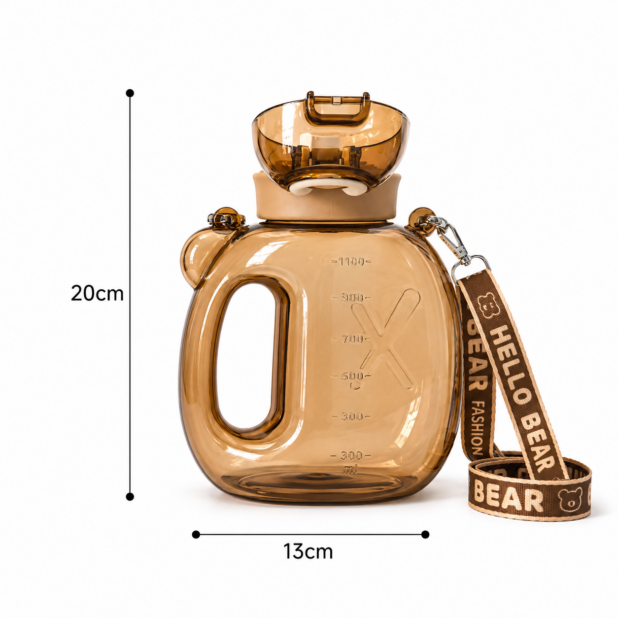 Brown 200 ML Bear Water Bottle with Straw & Adjustable Carry Sling