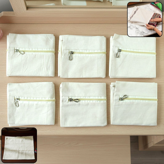 Zip Closure Saree Storage Bag (14.5x16.5 cm, Pack of 6)