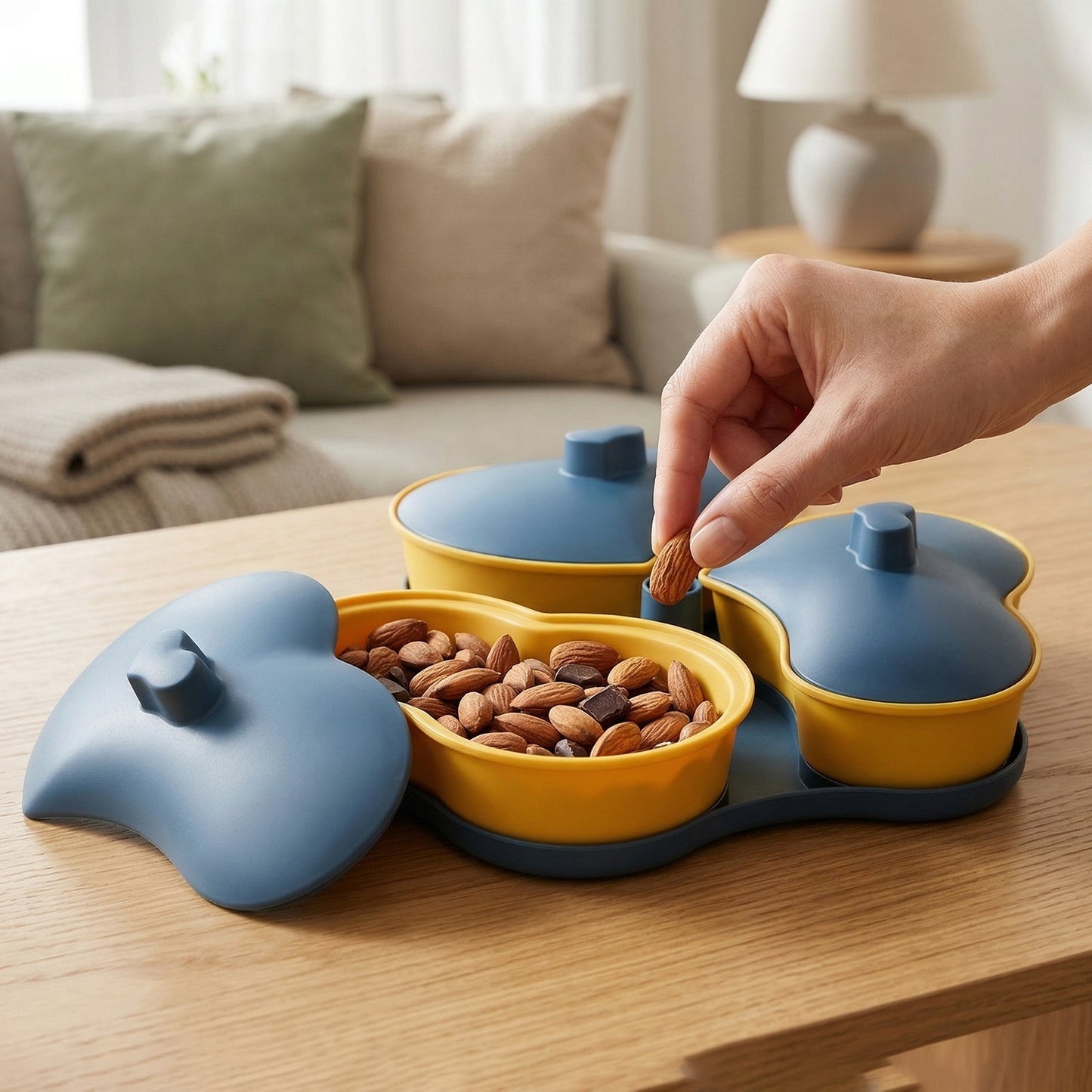 Multipurpose 3 Section Snack Serving Tray with Lid (1 Pc)
