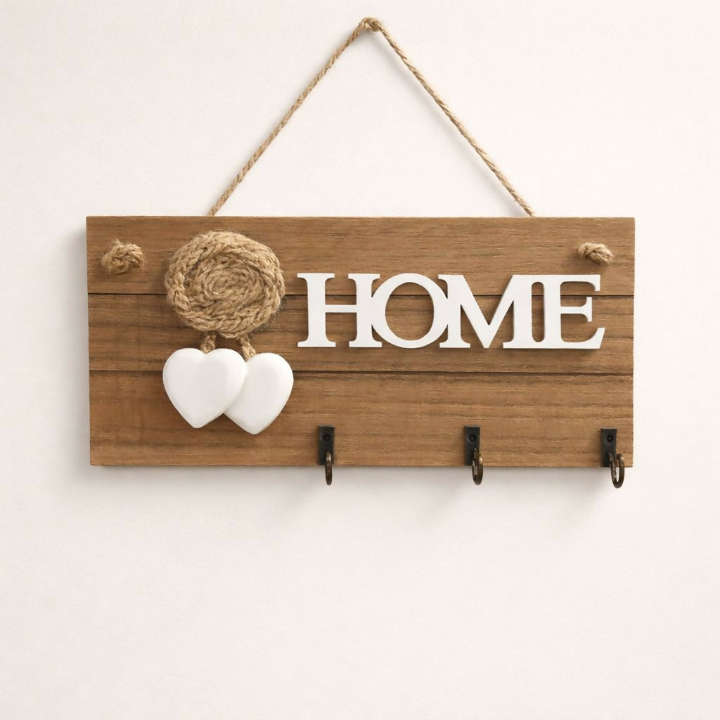 Wooden HOME Key Holder Wall Mount with 3 Hooks Organizer