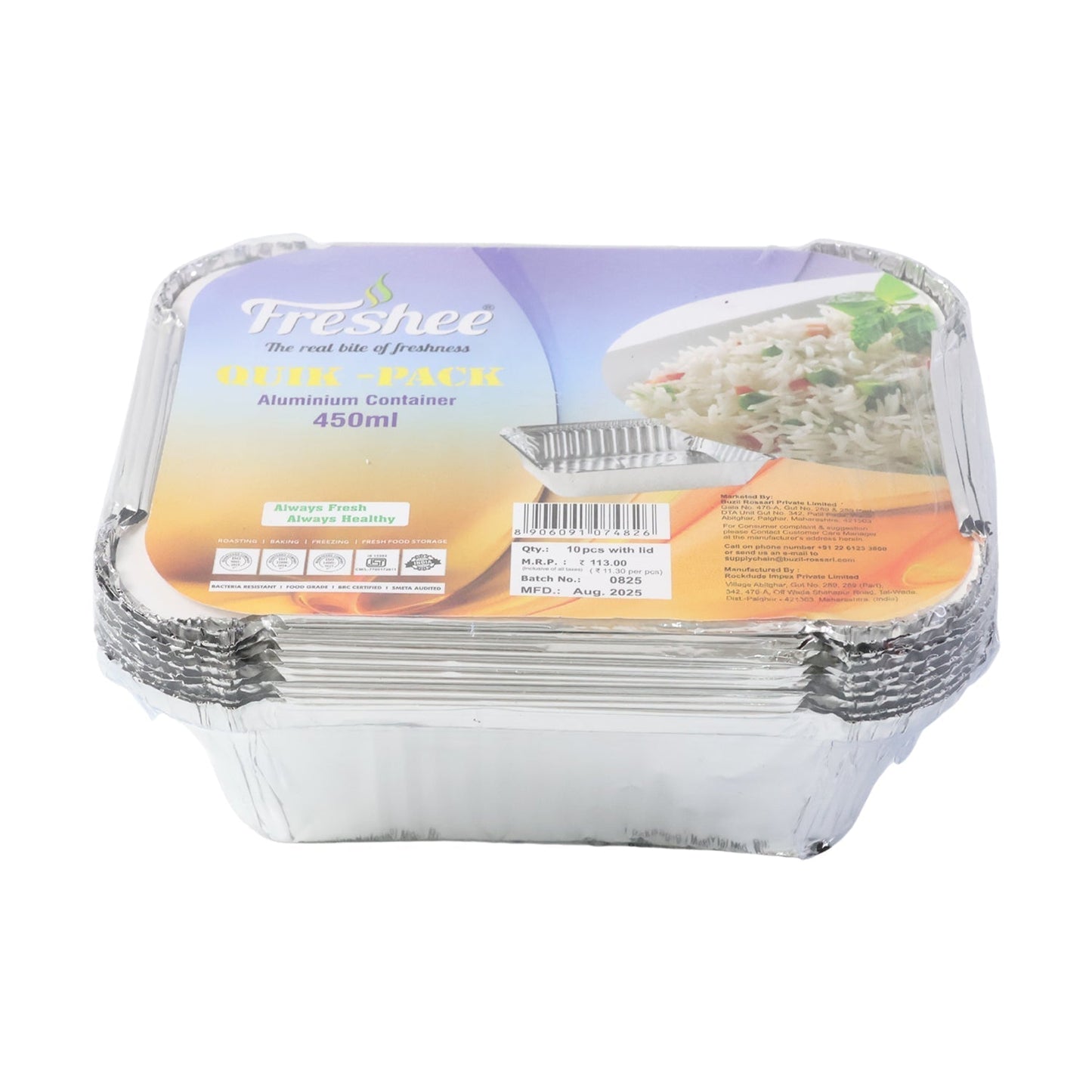 Freshee Aluminium Food Container with Lid â€” 450 ml â€” 10 Pc