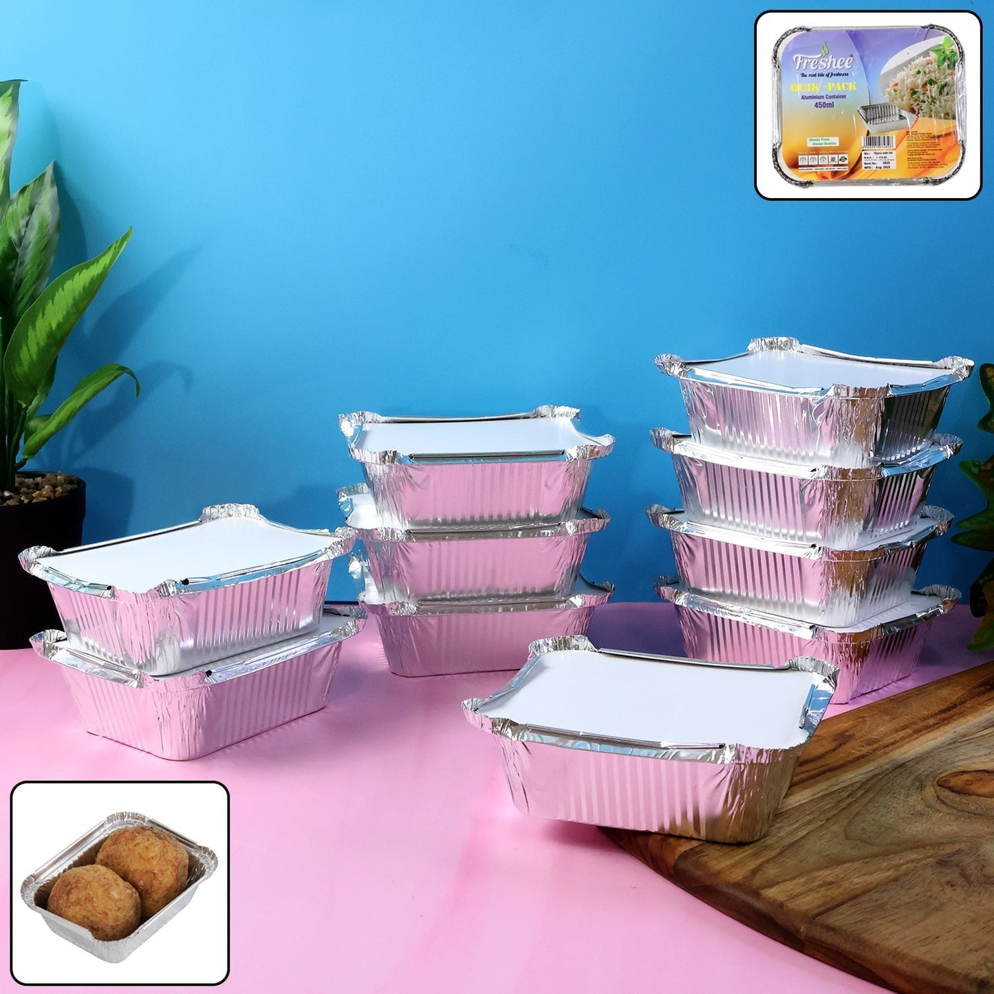 Freshee Aluminium Food Container with Lid â€” 450 ml â€” 10 Pc