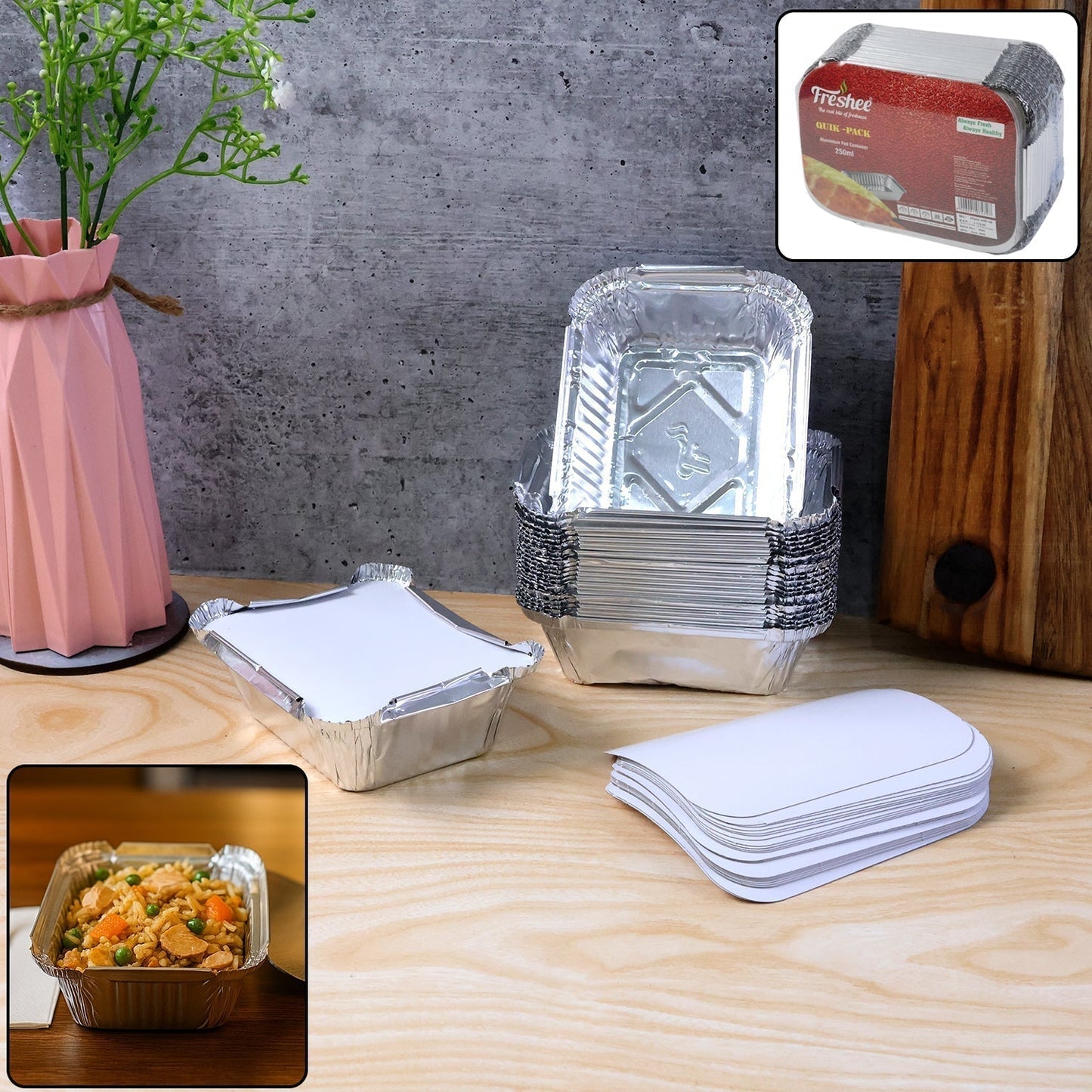 Disposable Aluminium Food Containers with Lids â€“ 250 ml Capacity (Pack of 25)