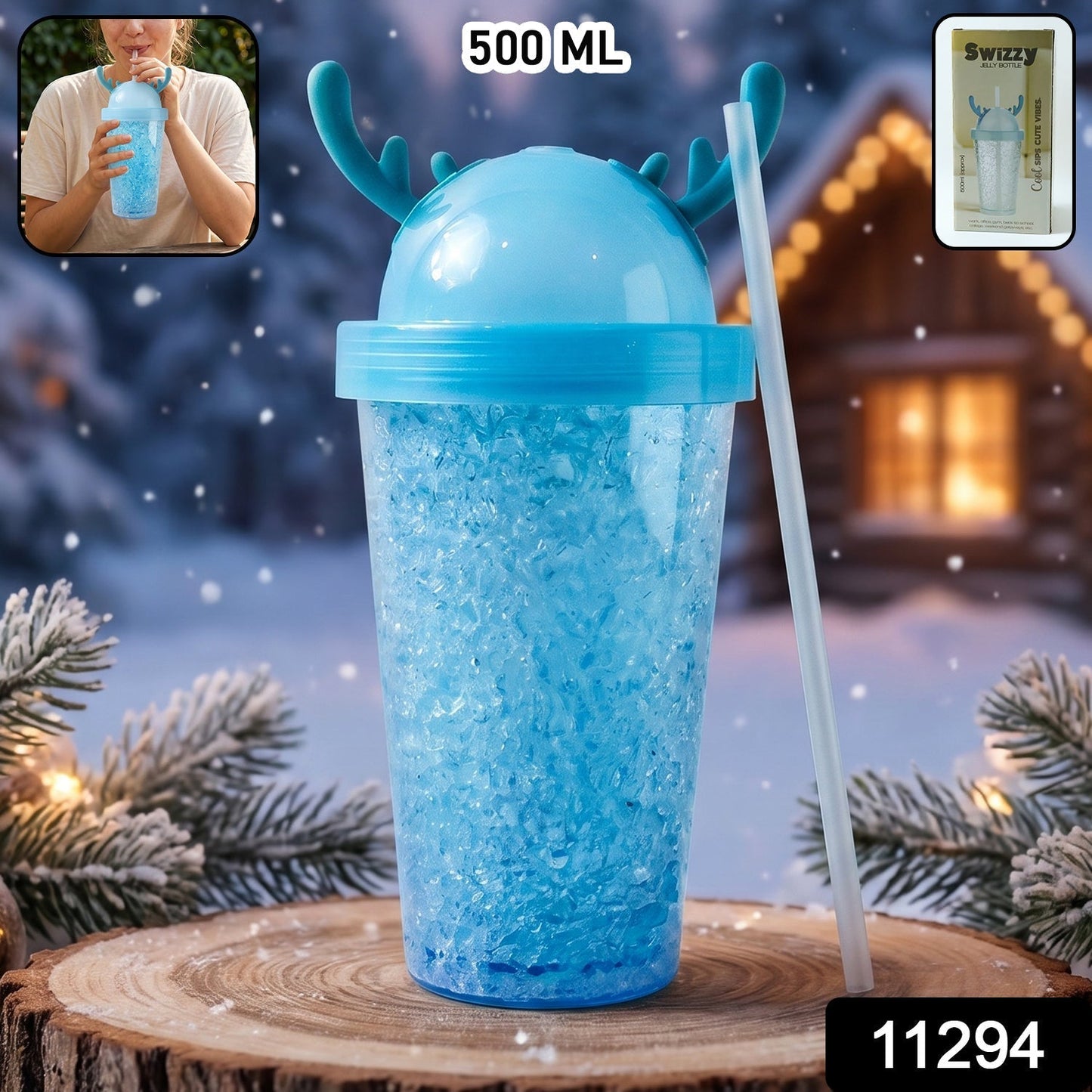 Cute 500ml Swizzy Jelly Tumbler with Straw for Cold Beverages