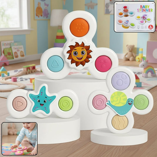 White Baby Spinner Toy Set â€“ Sensory Suction Spin Toys (3 Pc Set)