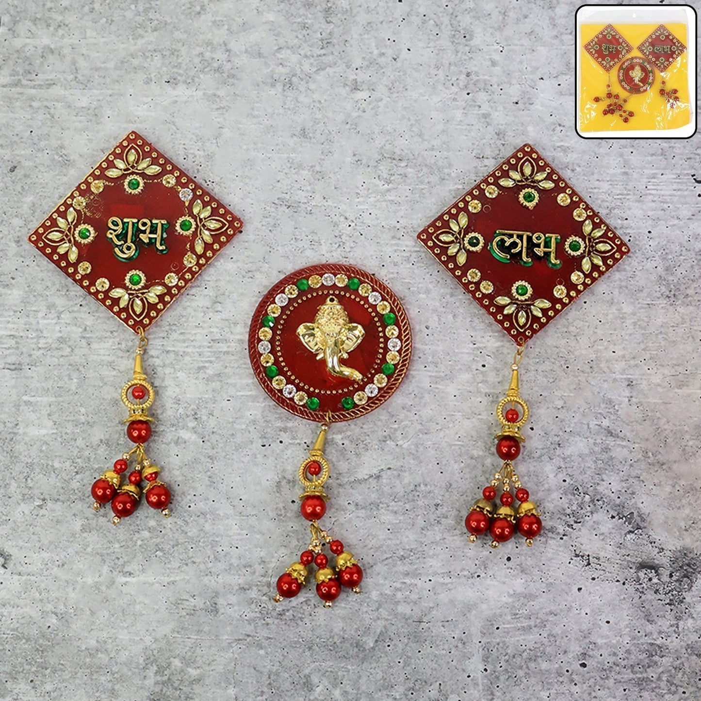 Decorative Wall Hanging Set with Shubh Labh and Ganesh Design (3 Pc)