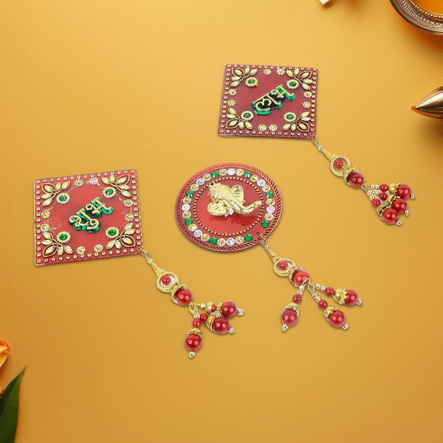 Decorative Wall Hanging Set with Shubh Labh and Ganesh Design (3 Pc)