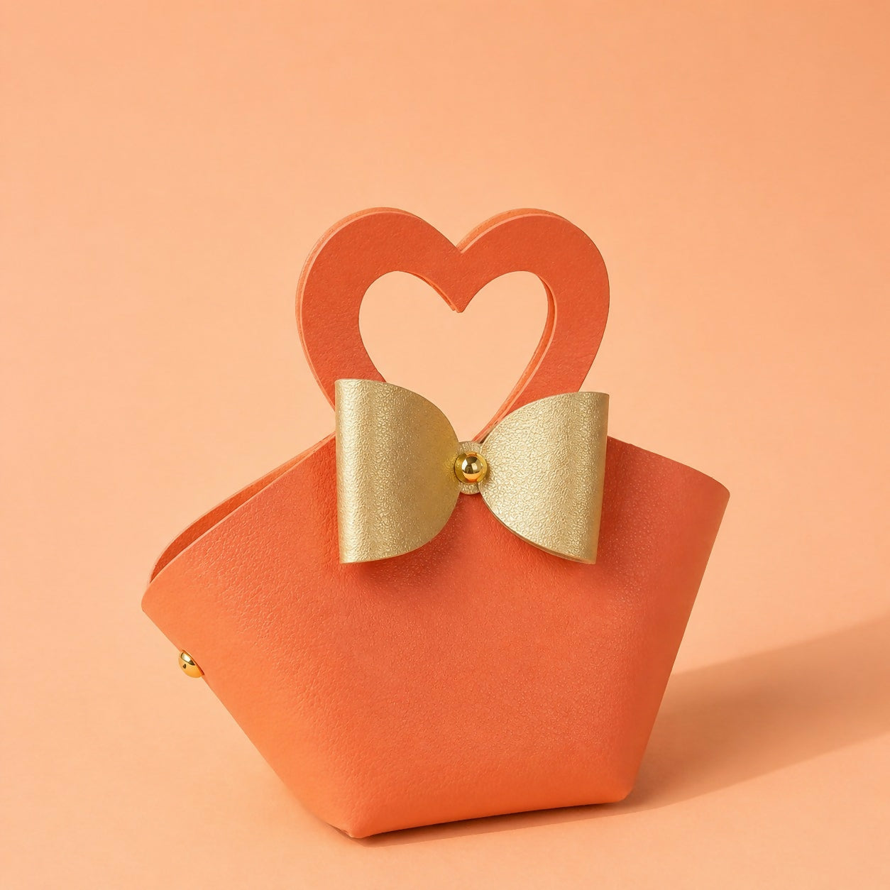 Orange Mini Cute Handbag with Heart Handle and Bow Detail