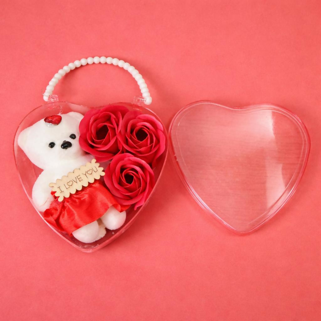 Heart Shape Gift Box with Teddy and Roses Romantic Gift Set