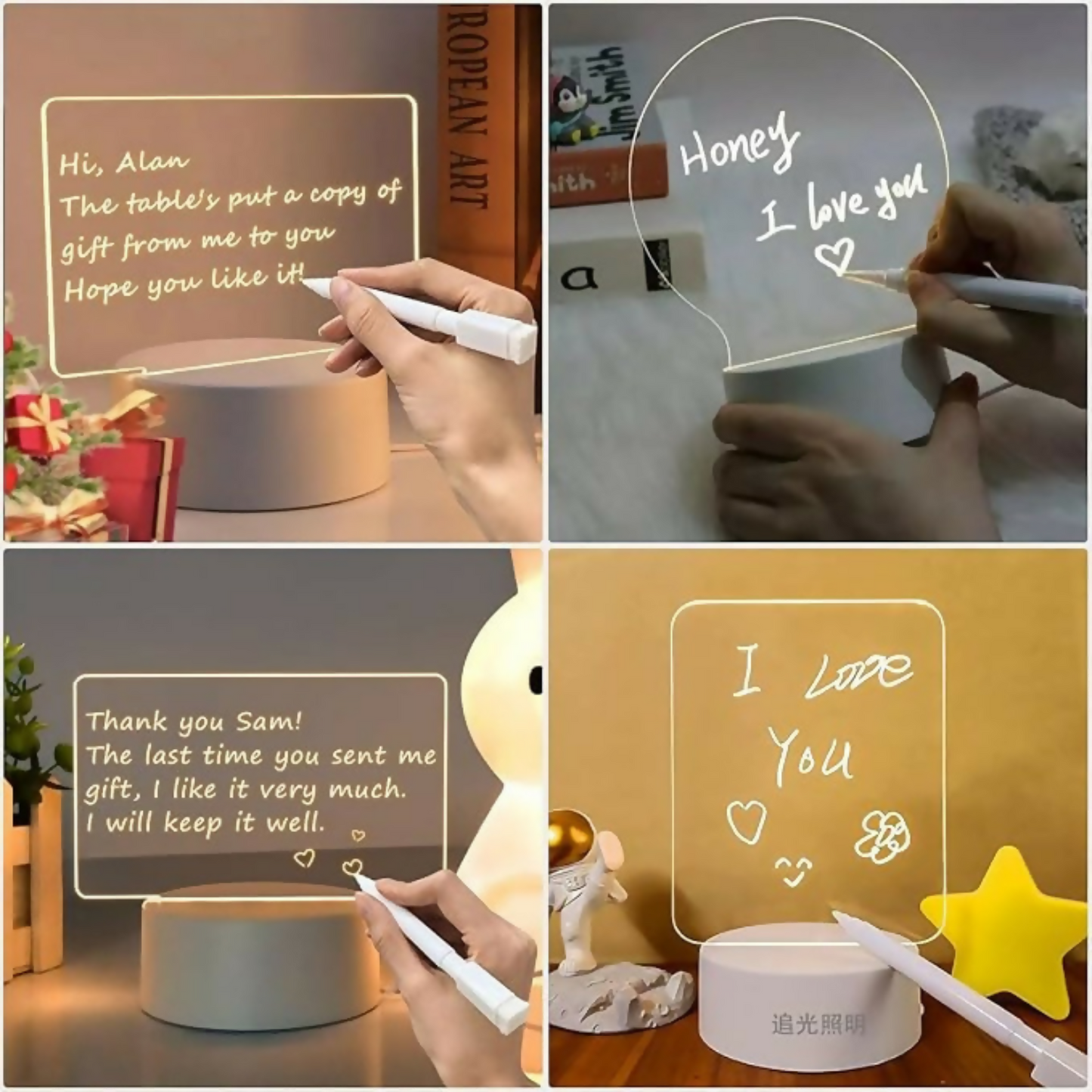 Custom LED Acrylic Night Lamp with Wooden Base