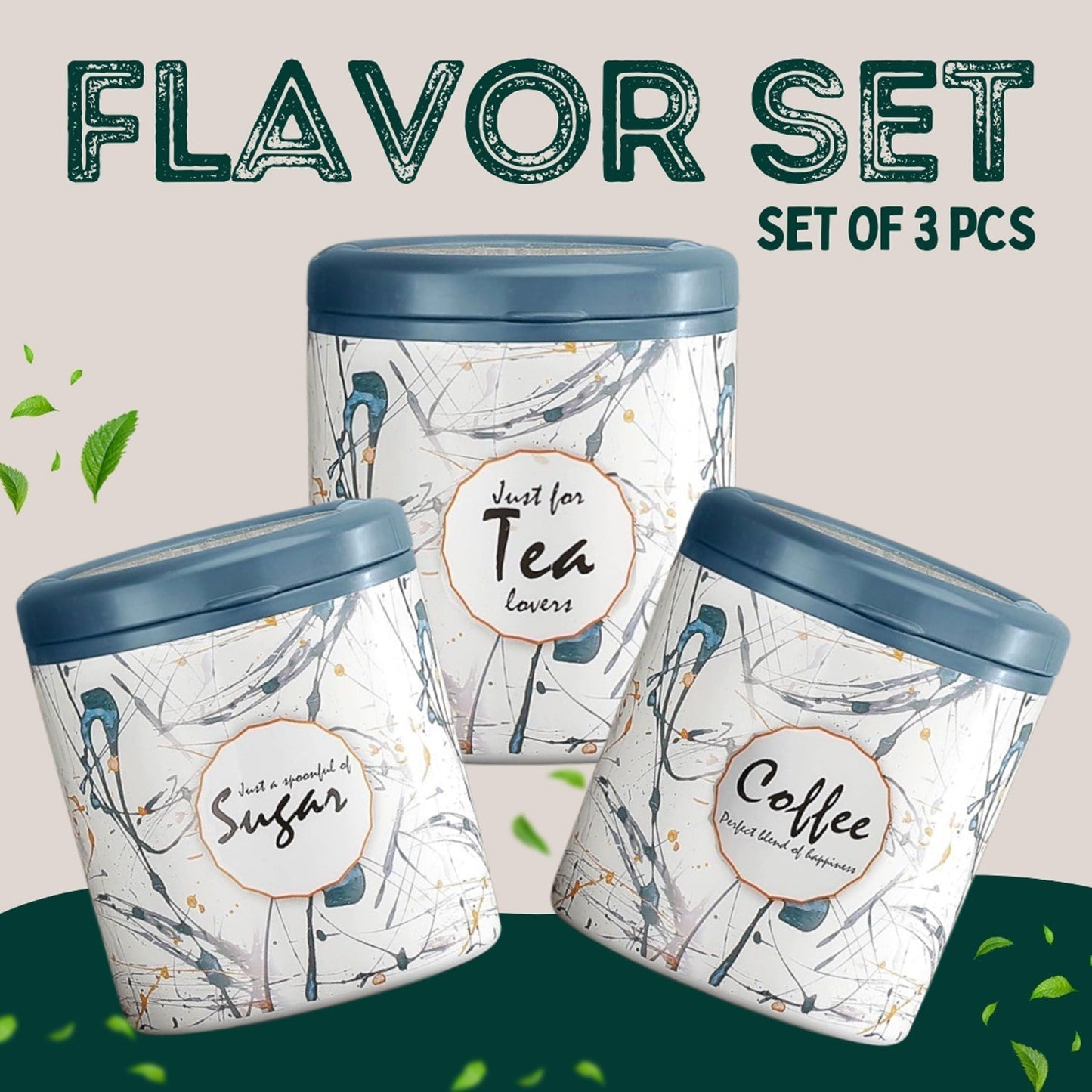 Multipurpose Plastic Tea Coffee Sugar Storage Container (3 Pc Set)