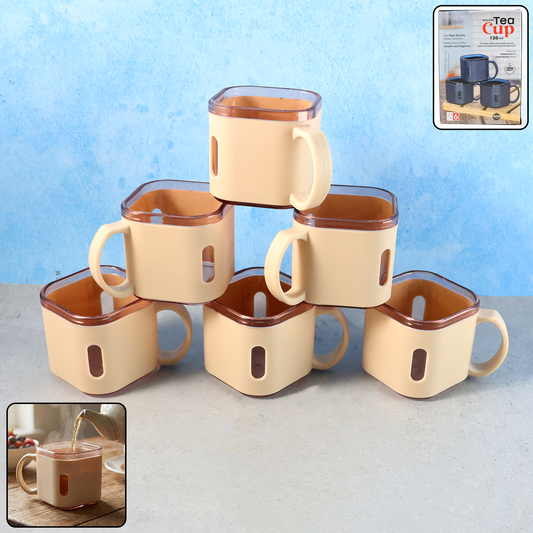 Premium Square Shape Tea Cup Set â€“ 6-Piece (150 ML)