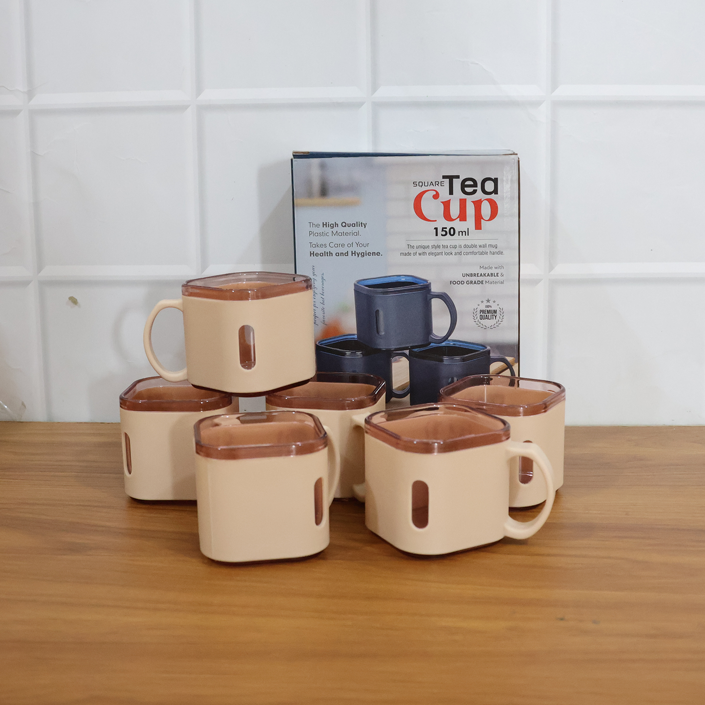 Premium Square Shape Tea Cup Set â€“ 6-Piece (150 ML)