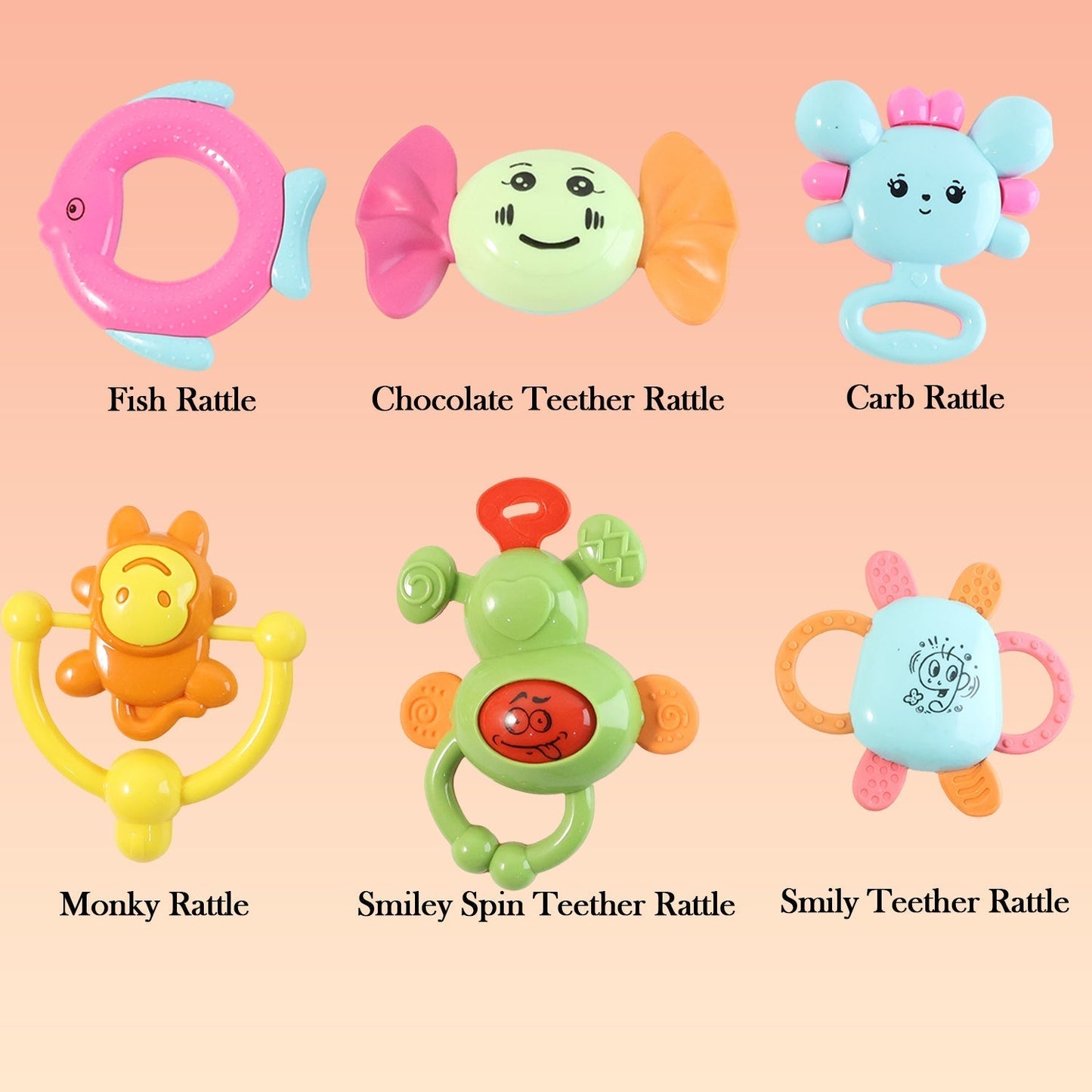 Play Cart Tiny Joys Rattle Toy Set â€“ 6-in-1 Baby Rattles