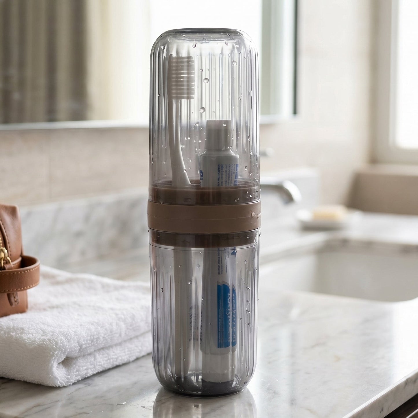 Travel Plastic Toothbrush Holder with Foldable Glass Design