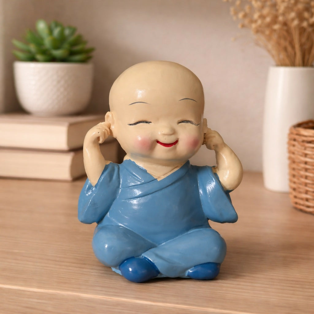 Cute Monk Covering Ears Showpiece Baby Figurine for Desk Decor