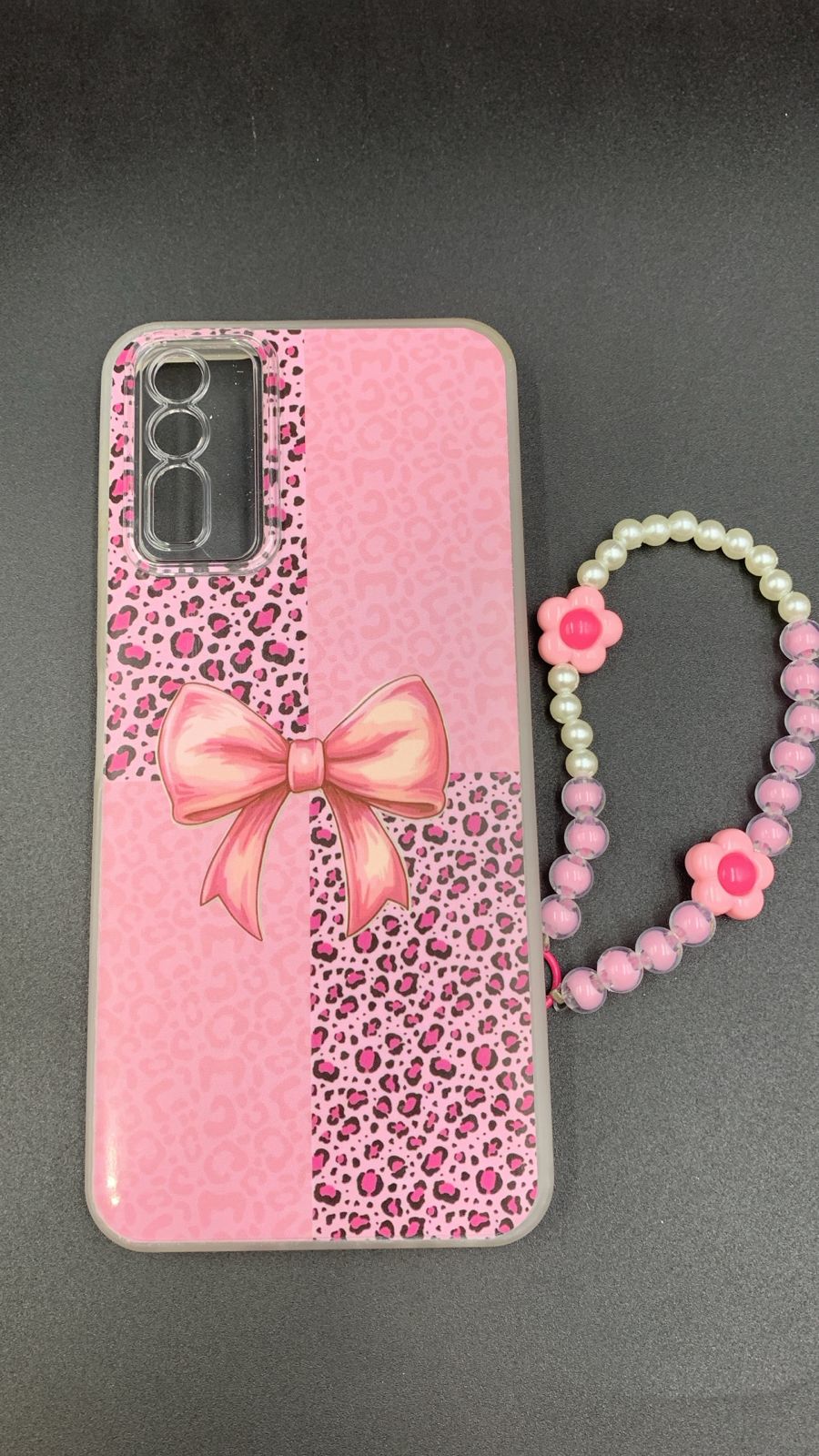 Leopard & Bow Luxury Case with Beaded Charm for Vivo, Samsung, Oppo & more.