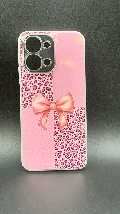 Leopard & Bow Luxury Case with Beaded Charm for Vivo, Samsung, Oppo & more.