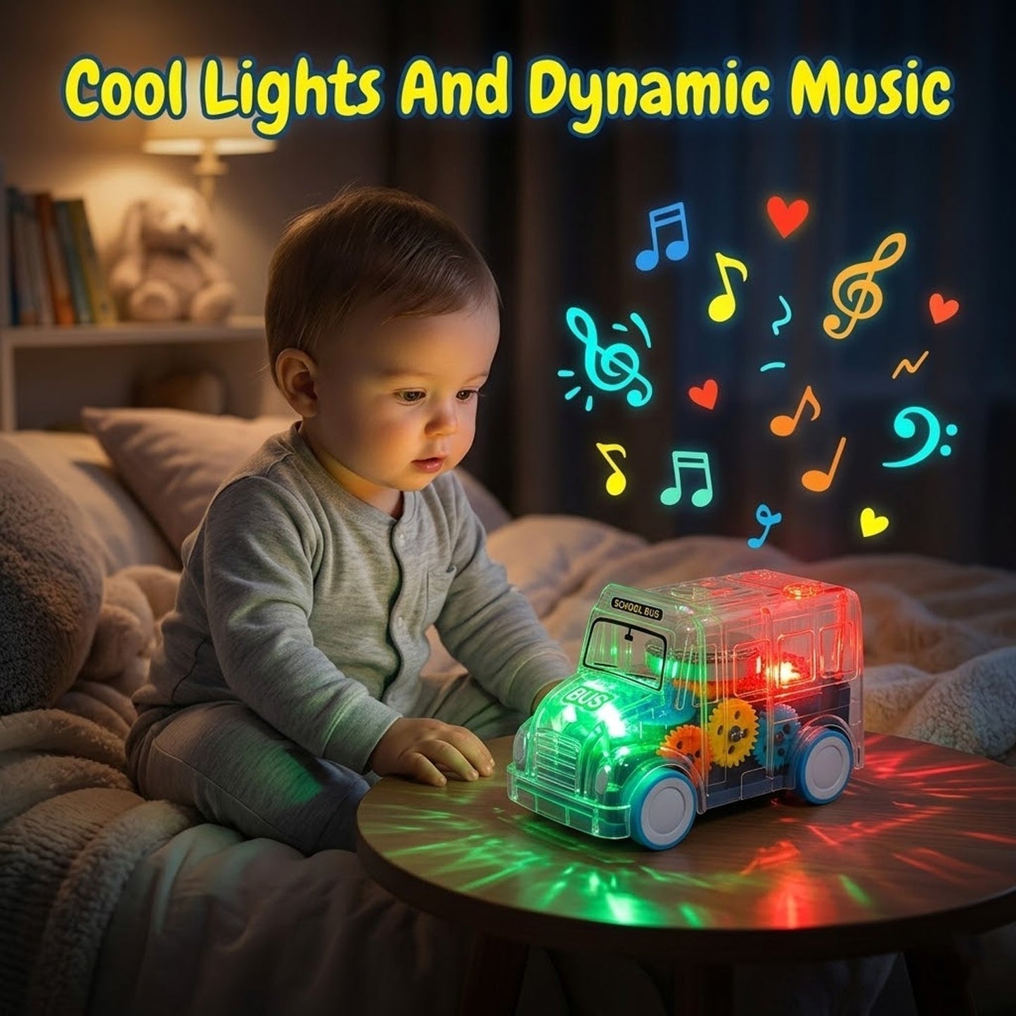 Kids Transparent Musical Light-Up School Bus Toy (1 Pc)