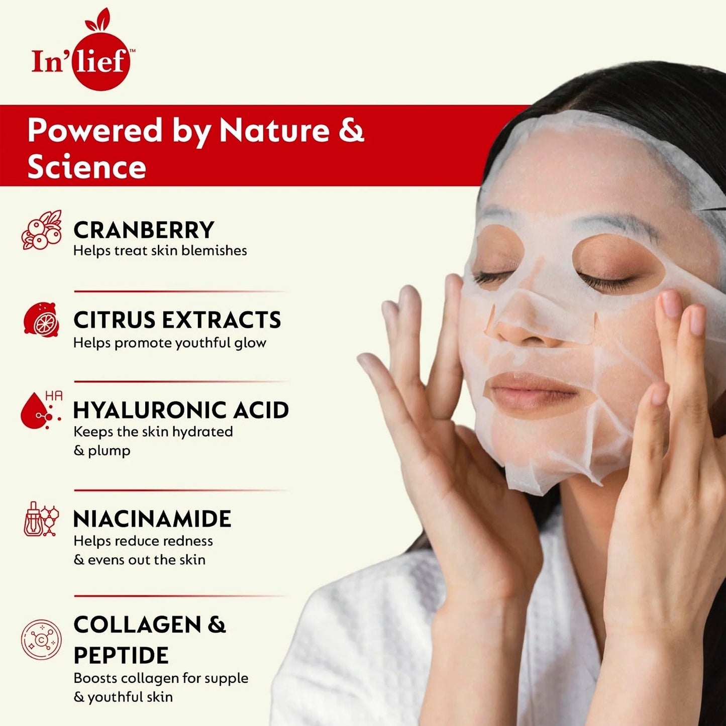 Inâ€™lief Vitamin C 0.5% Hydrating & Brightening Facial Sheet Mask (1 Pc)