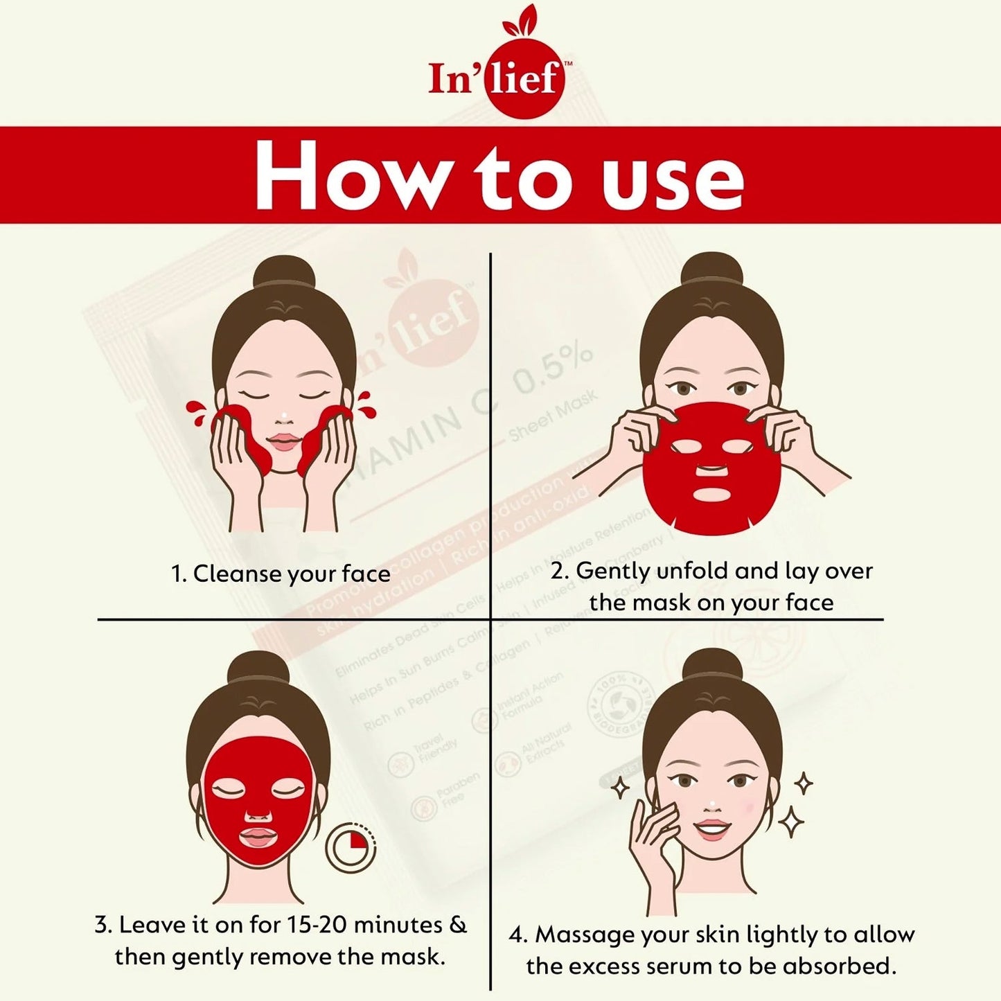 Inâ€™lief Vitamin C 0.5% Hydrating & Brightening Facial Sheet Mask (1 Pc)