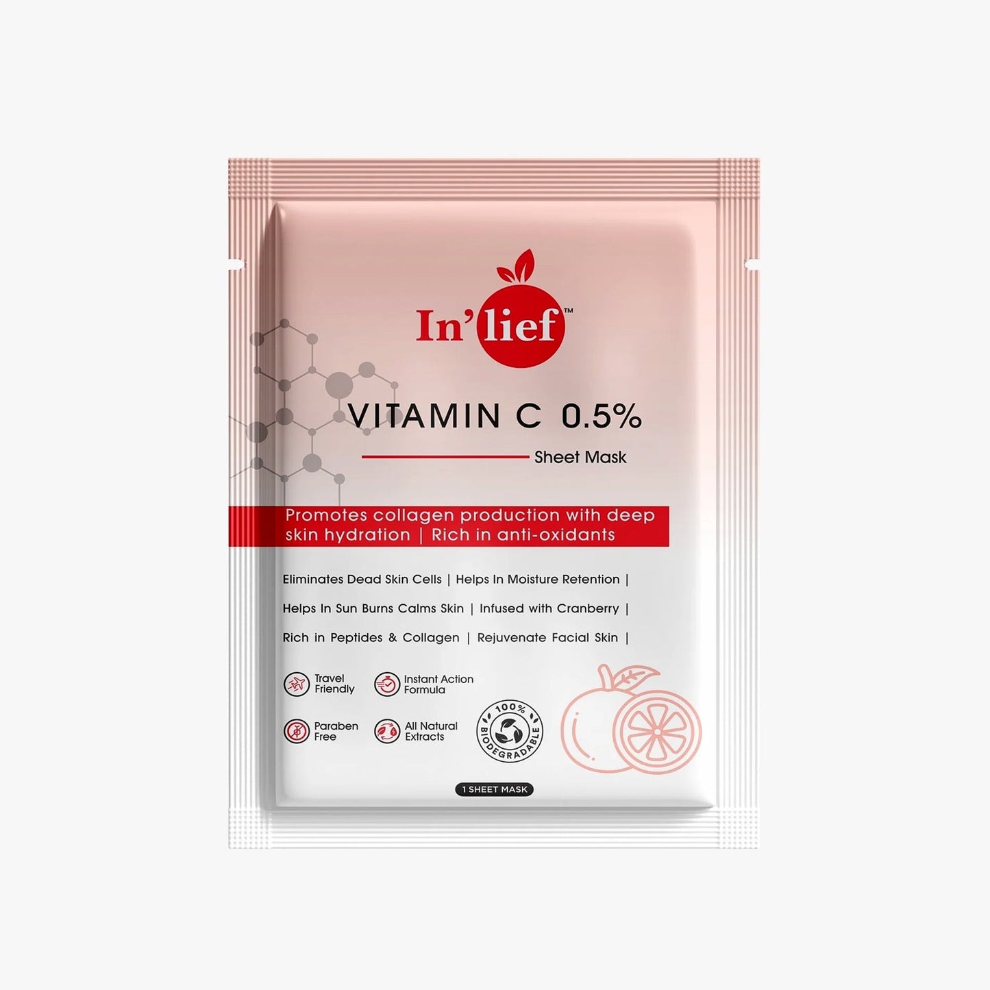Inâ€™lief Vitamin C 0.5% Hydrating & Brightening Facial Sheet Mask (1 Pc)