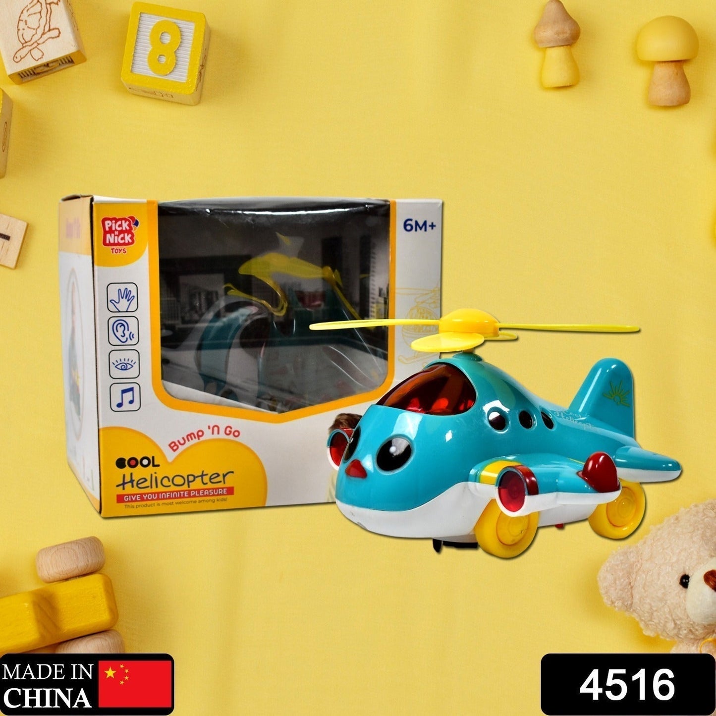 Helicopter Airplane Musical Toy - Electronic Moving Plane with Lights, for 6-18 Months, Encourages Crawling
