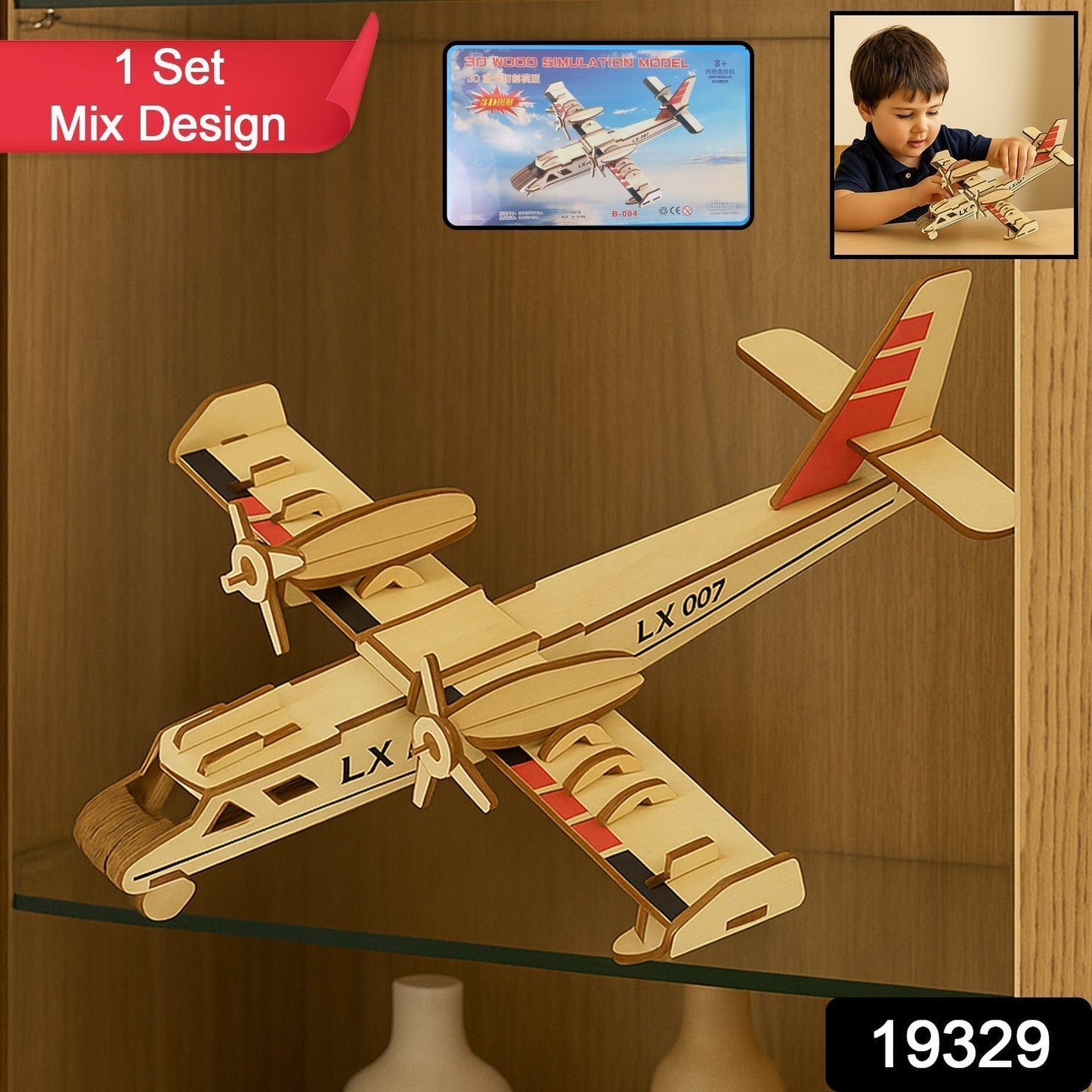 3D Wooden Aircraft Puzzle DIY Assembly Kit (Mix Design â€“ 1 Set)