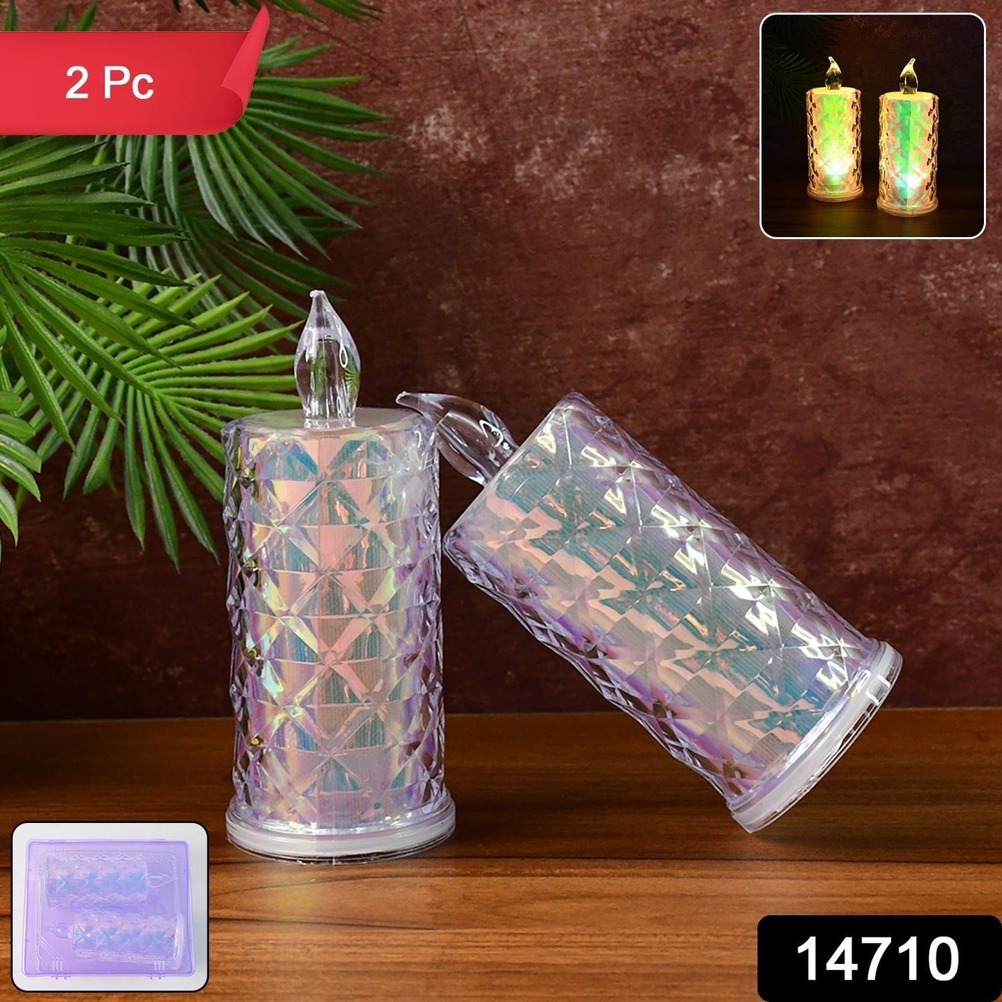 Decorative LED Candle Lights with Holographic Finish (2 Pc / Set)