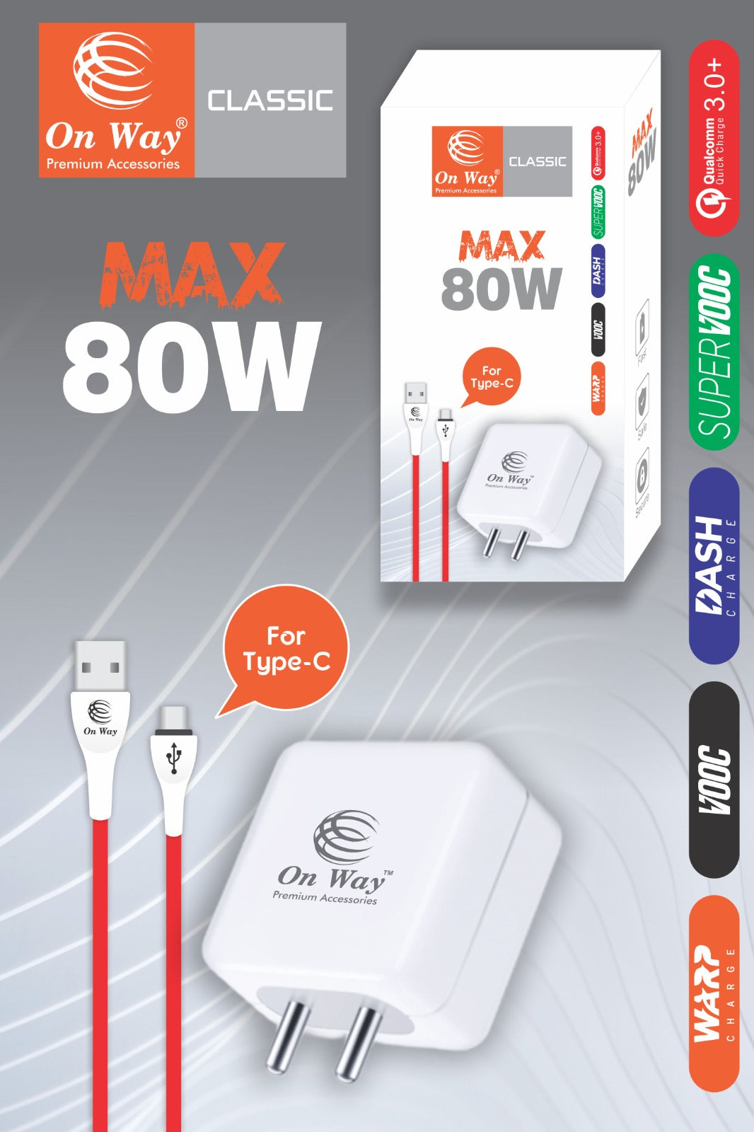 80W MAX FAST CHARGER &amp; TYPE -C CABLE -DASH / WARP/SUPERVOOC SUPPORT