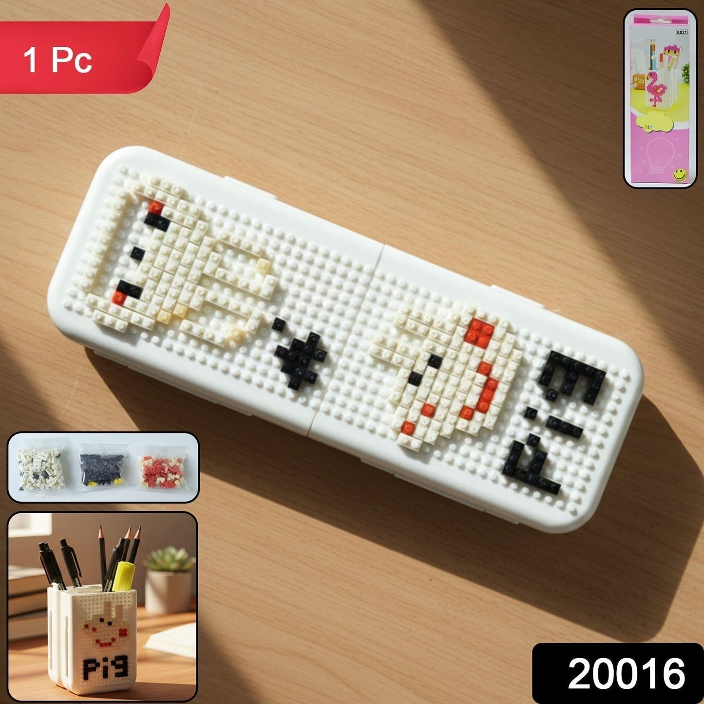 Decorative Pixel Art Style Desk Pen Holder (1 Pc)