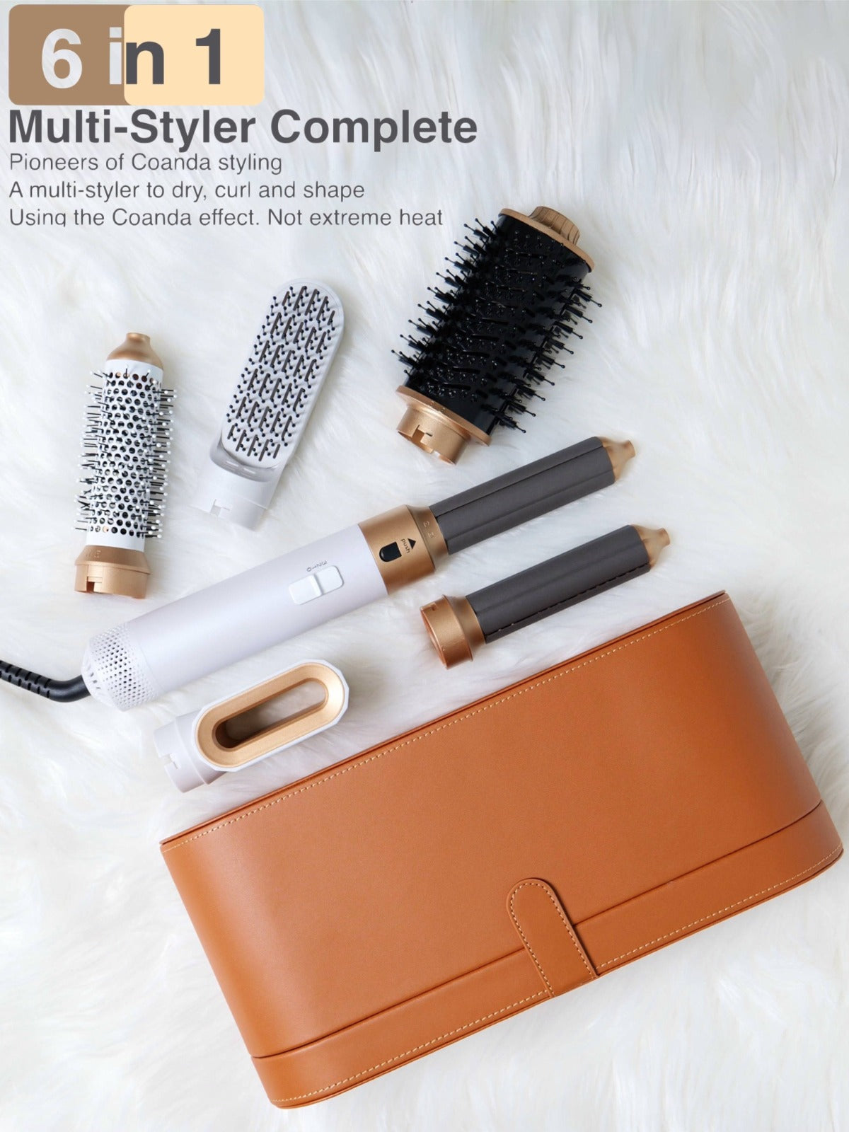 ZENTek 6-in-1 Multi-Styler Complete Hair Styling Kit with Coanda Airflow Technology | Professional Hair Dryer, Volumizer, Soft Smooth Brush & Air Curling Iron Set for Frizz-Free Styling (White & Gold)