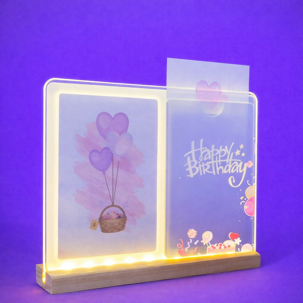 Happy Birthday LED Acrylic Message Lamp with Wooden Base | Decorative Table Light