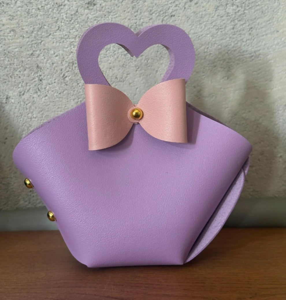 Purple Mini Handbag with Heart Handle Bow Design Compact Cute Purse