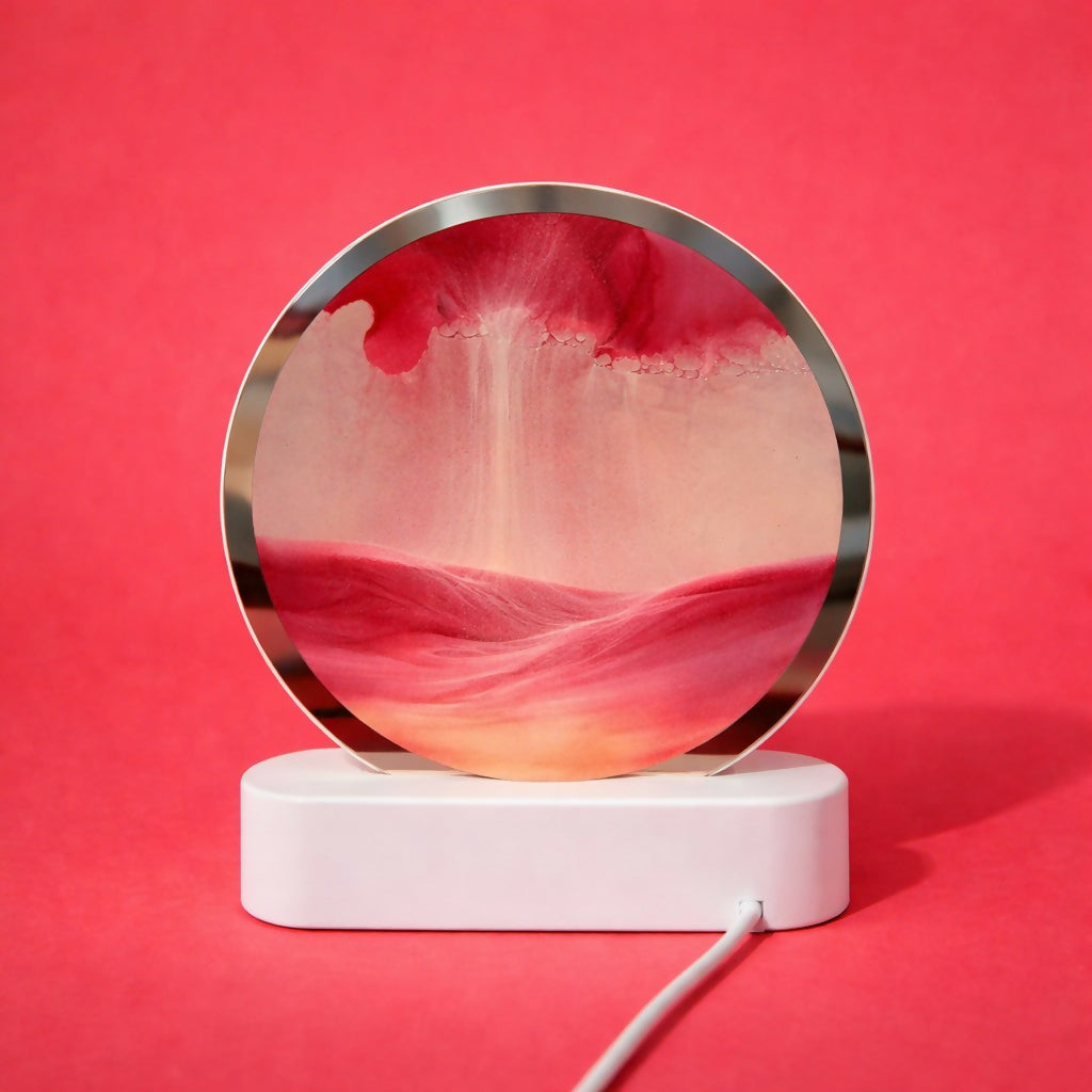 Red Moving Sand Art LED Lamp Round Decorative Desk Night Light
