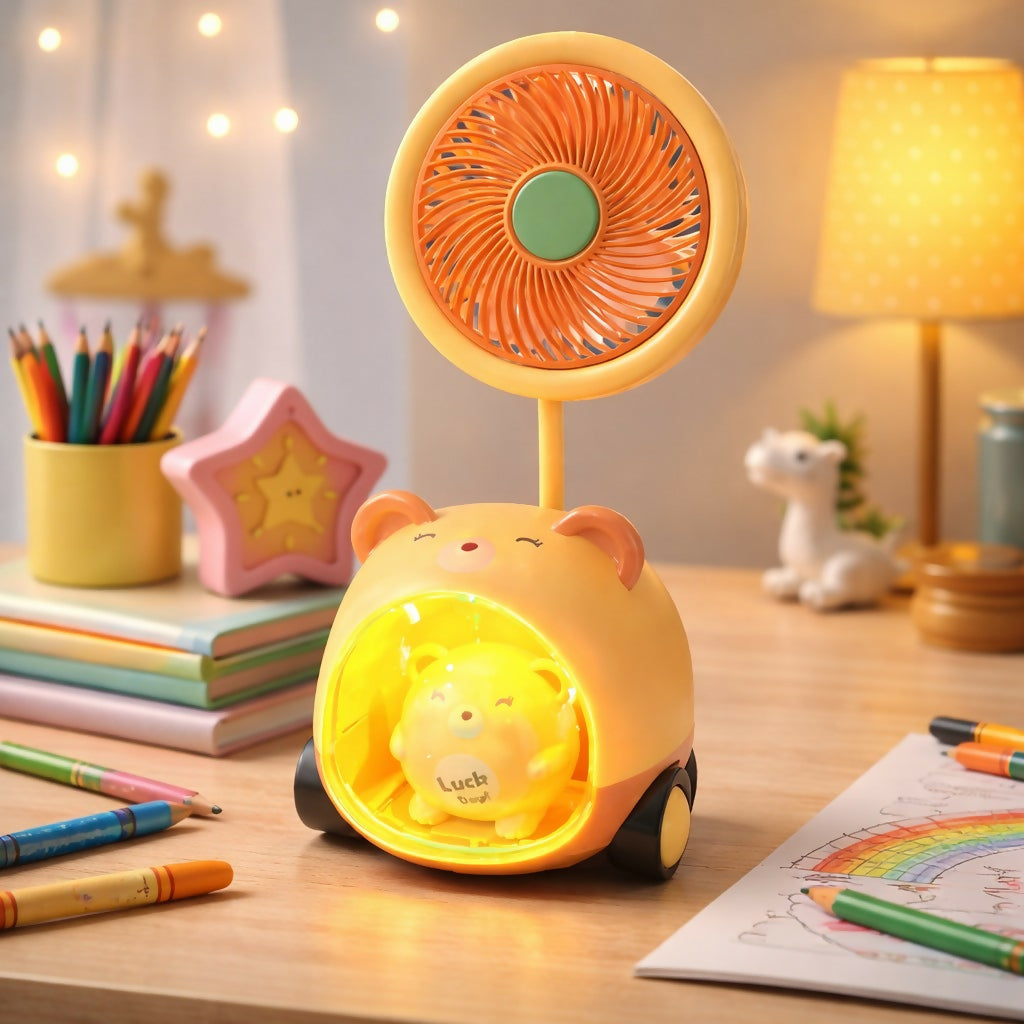 Cute Kids Desk Fan Pen Stand Sharpener with Night Lamp