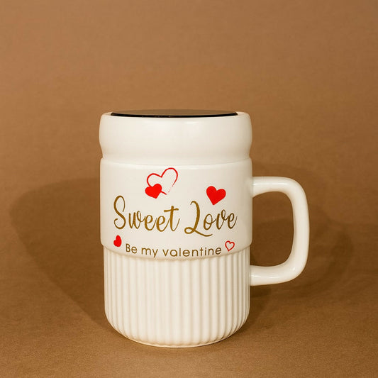 Premium Sweet Love Ceramic Mug with Lid & Spoon | Romantic Valentine Gift Cup for Couples | Leak-Resistant Lid, Large Capacity Coffee/Tea Mug | â€œSweet Loveâ€ & â€œYou & Meâ€ Printed Heart Design | Microwave Safe | Ideal for Gifting